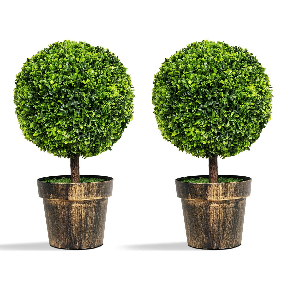 SlickBlue Set of 2 Artificial Boxwood Ball Topiary Tree Potted Faux Plant Tabletop Accent