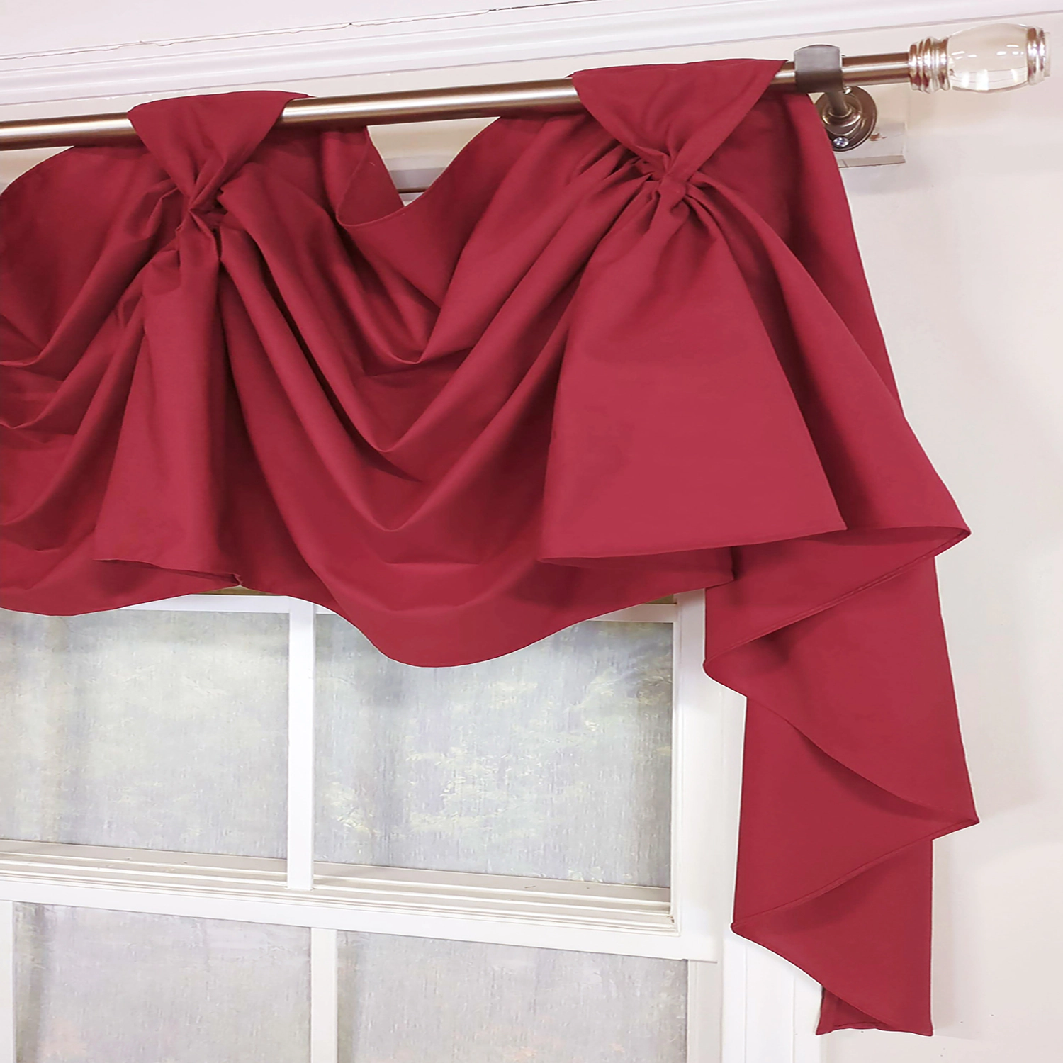 RLF Home Classic Twil 3-S Victory 100% Cotton Tab Top Swag Window Curtain 54" x 25" Burgundy