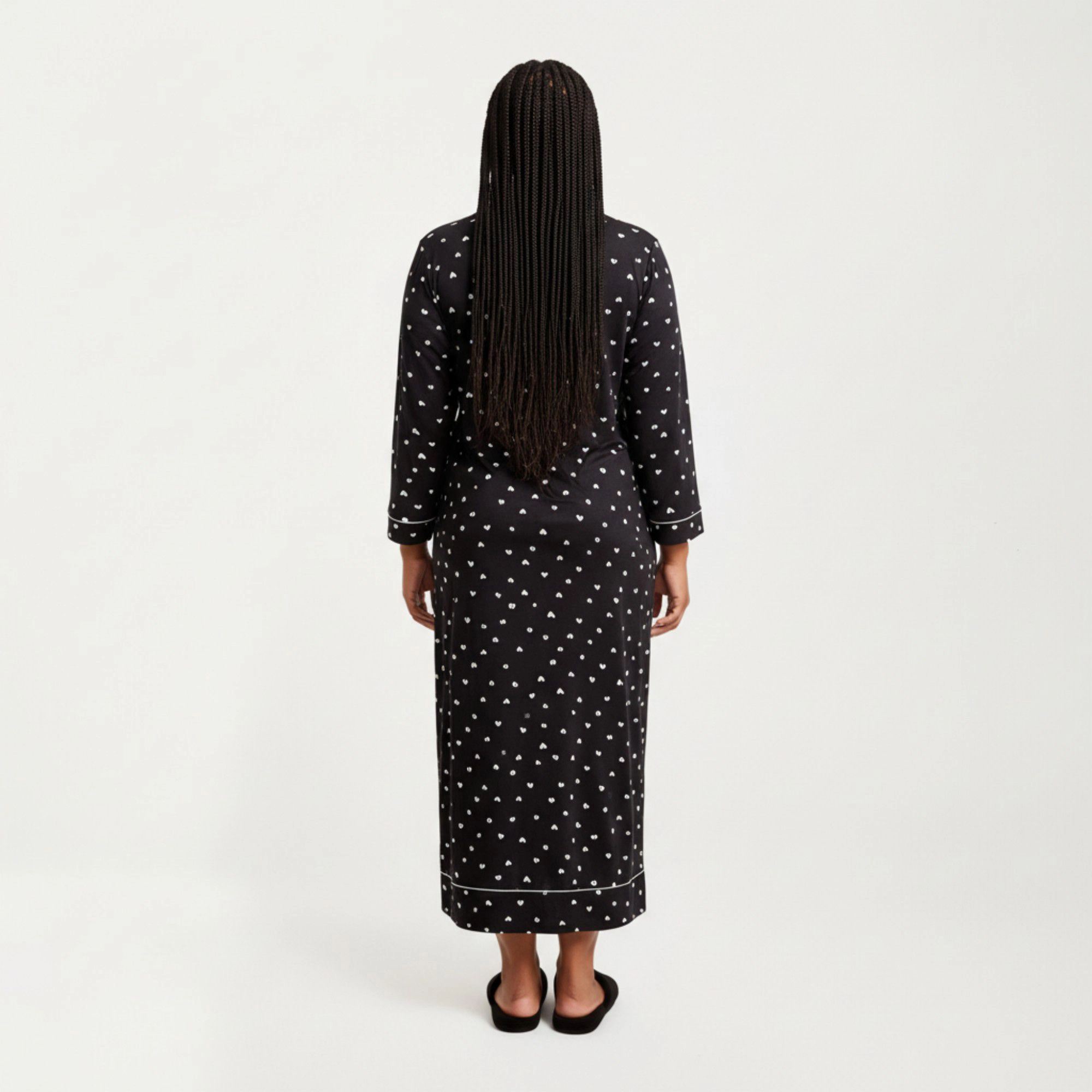 Anna-Kaci Women's Valentine Heart Print Long Sleeve Maxi Nightgown with Soft Stretch Fabric Classic Piped Collar Detail