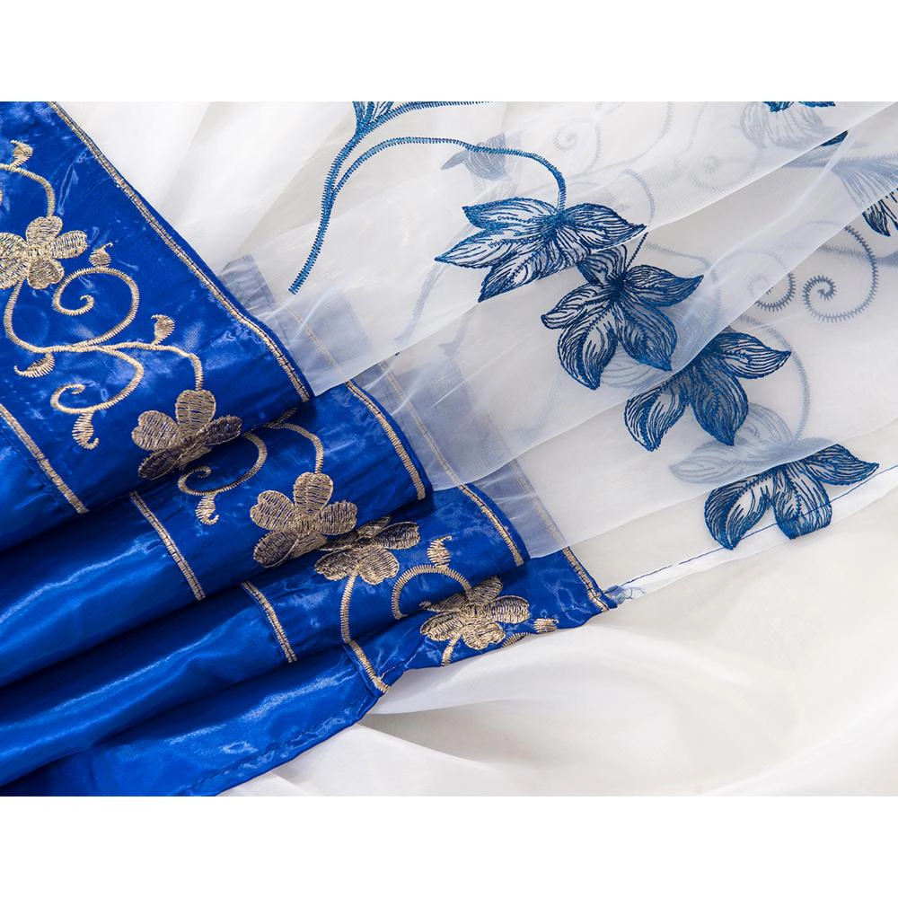 Pia Embroidered Panel With Double Valance 54'' x 90'' Navy