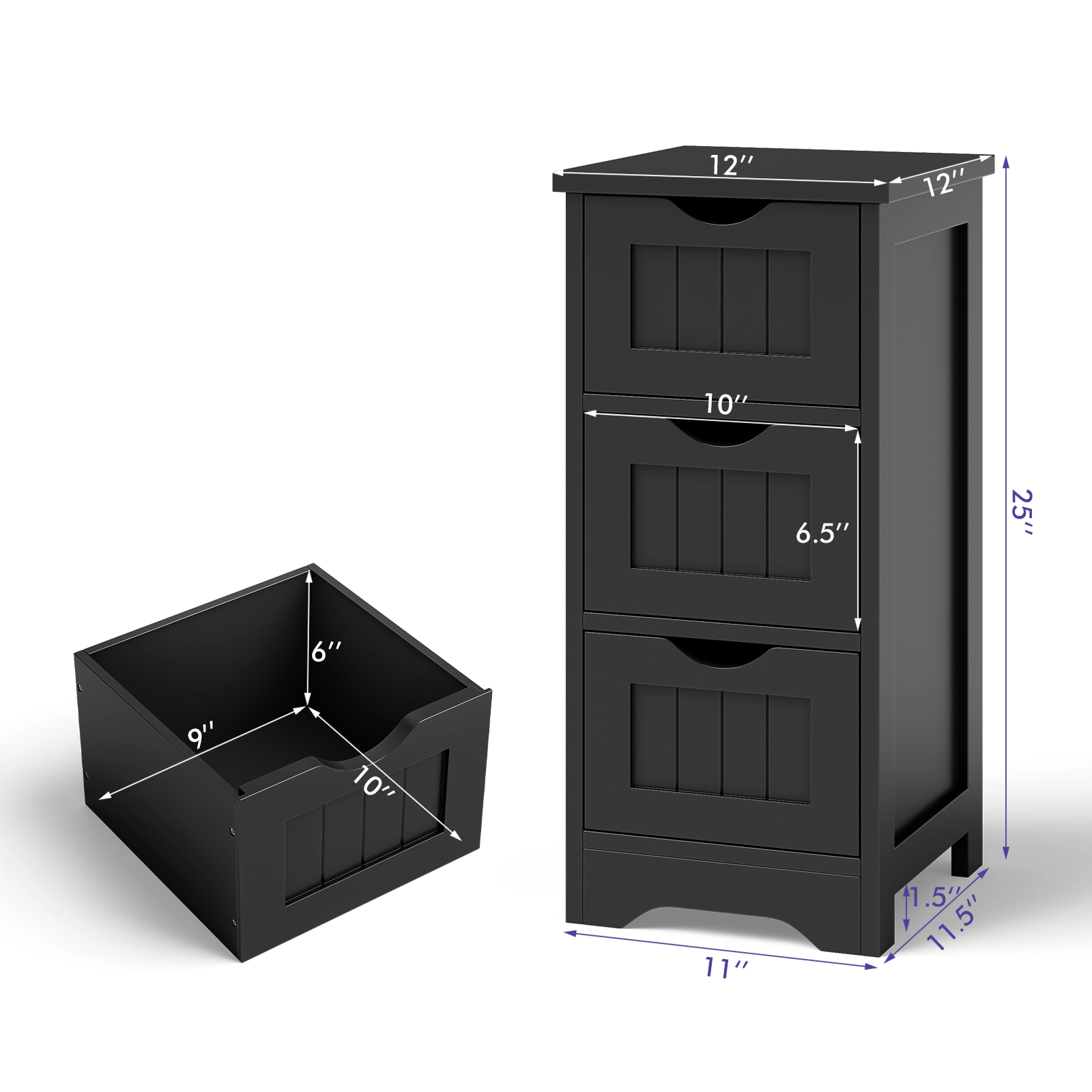 SlickBlue Vertical MDF Storage Cabinet with 3 Drawers and Compact Design