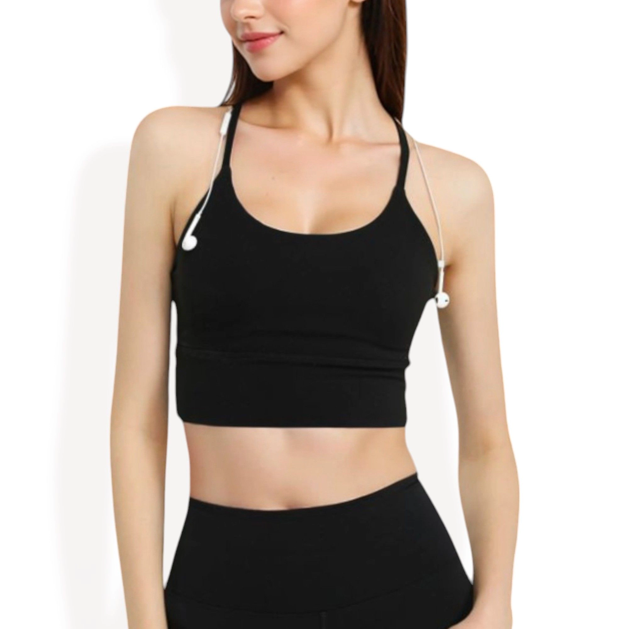 Anna-Kaci Women's Strappy Back Longline Sports Bra with Scoop Neck and Wireless Design