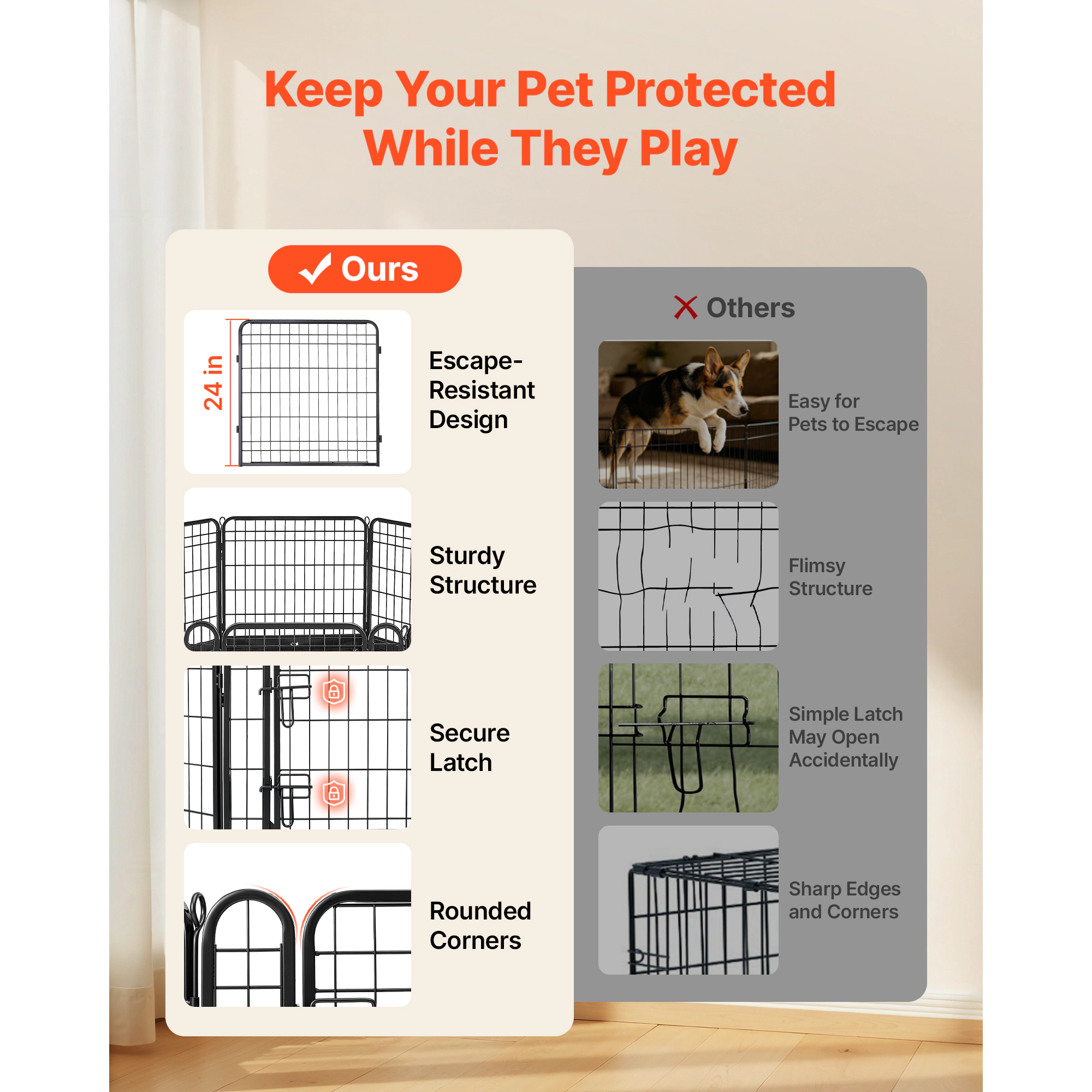 HONGGE Heavy Duty 8 Panel Dog Playpen with Door, Foldable Metal Pet Fence for Dogs, Cats, and Small Animals