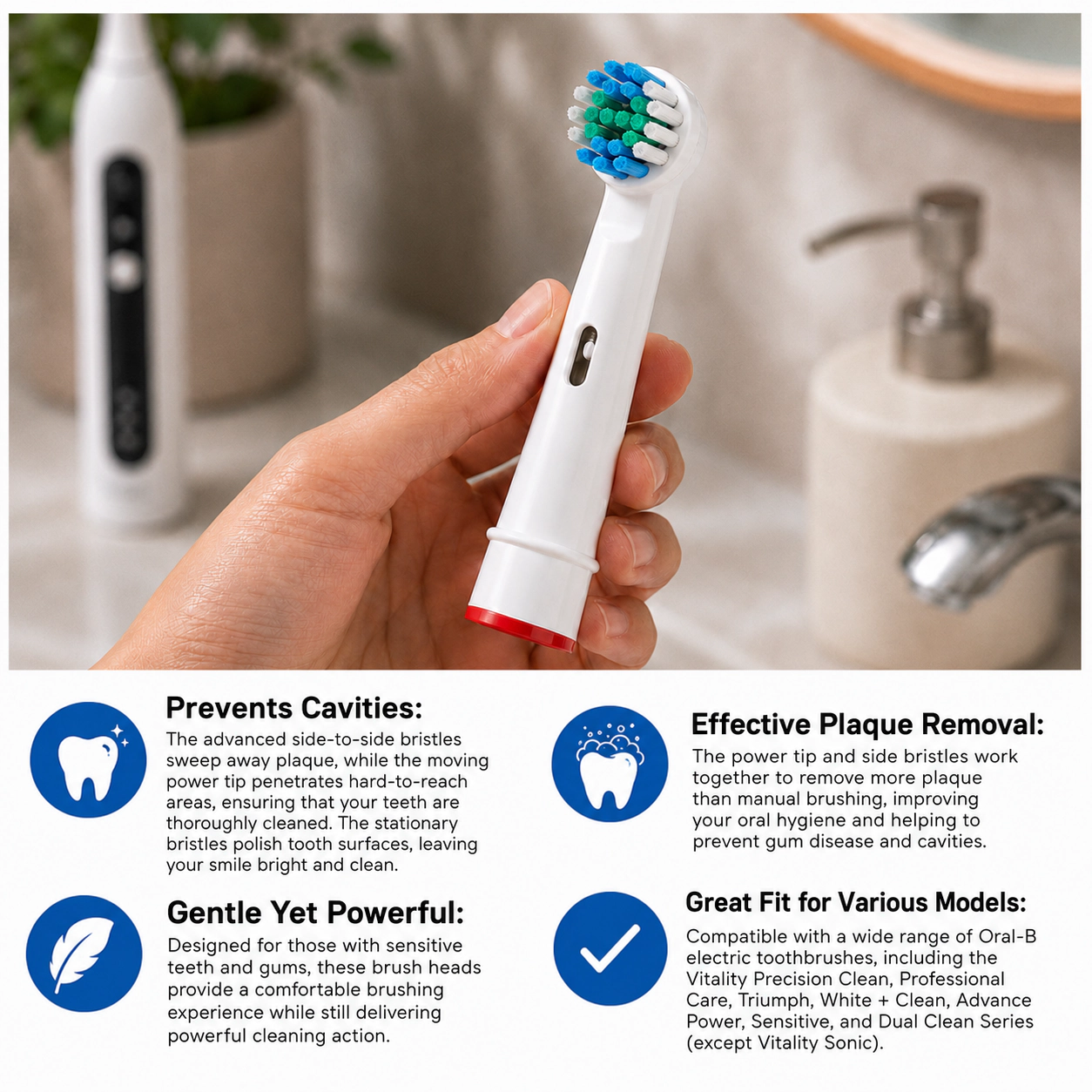 Pursonic Pack Power Sensitive Replacement Brush Heads for Oral-B
