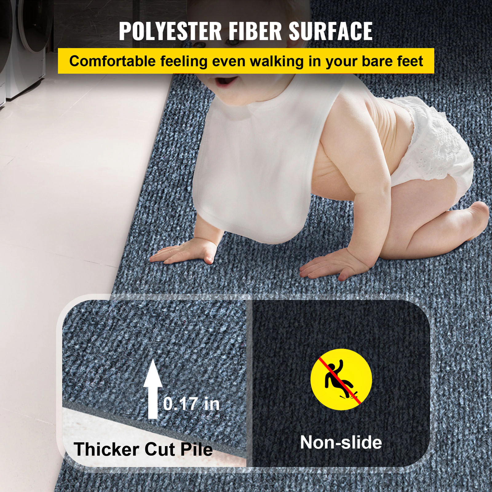 HONGGE Gray Marine Carpet 6 ft Boat Carpet Rugs Indoor Outdoor Rugs for Patio Deck Anti-Slide TPR Water-Proof Back