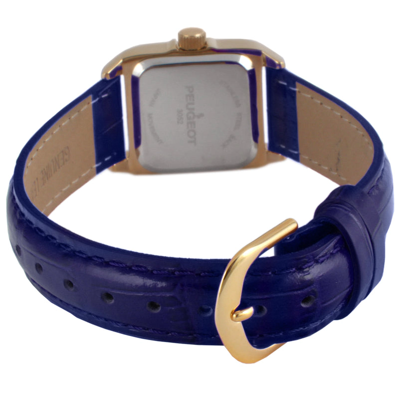 Peugeot Women's 34x24mm Tank Watch with Crystal Bezel Leather Strap