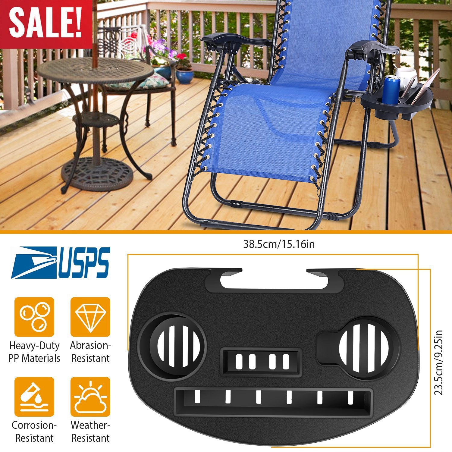 GBruno Clip-On Zero Gravity Chair Side Tray