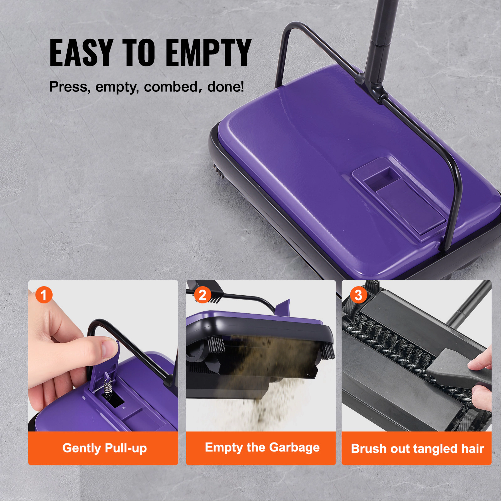 HONGGE Carpet Sweeper Manual Floor Sweeper with 300 ml Dustbin Capacity Easy to Empty 6.7 inch Cleaning Width for Home