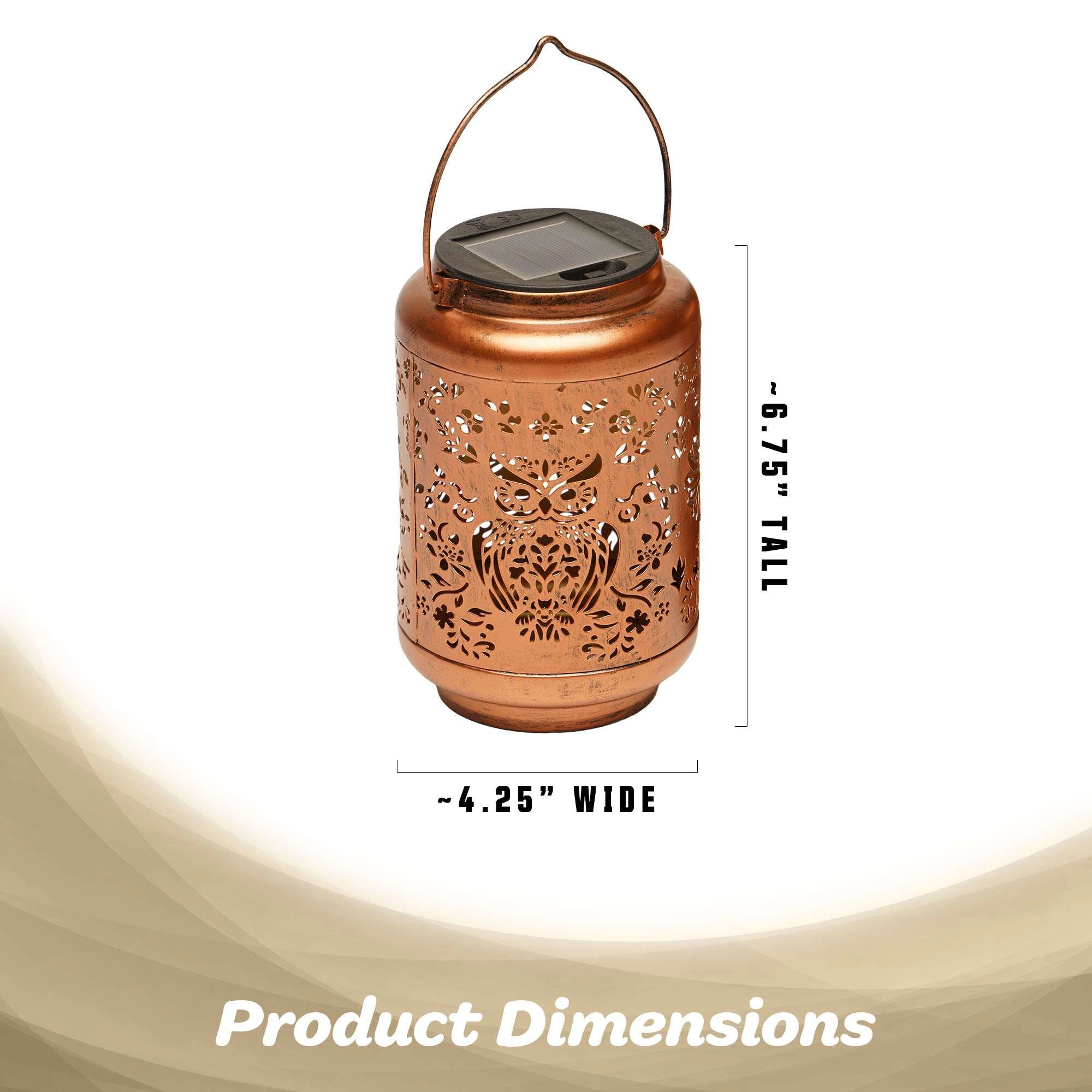 G128 Solar Owl Outdoor Lantern - Copper Metal Waterproof Hanging LED Light for Garden Patio Porch Lawn