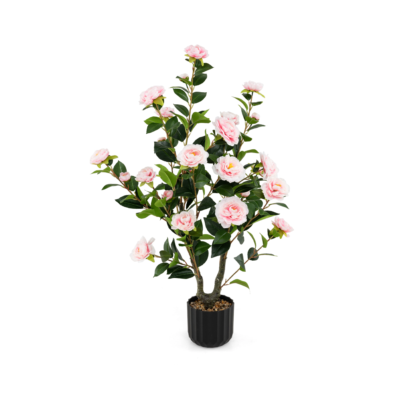 Slickblue 38 Artificial Camellia Tree with 24 Flowers Pot for Indoor and Covered Outdoor Decor