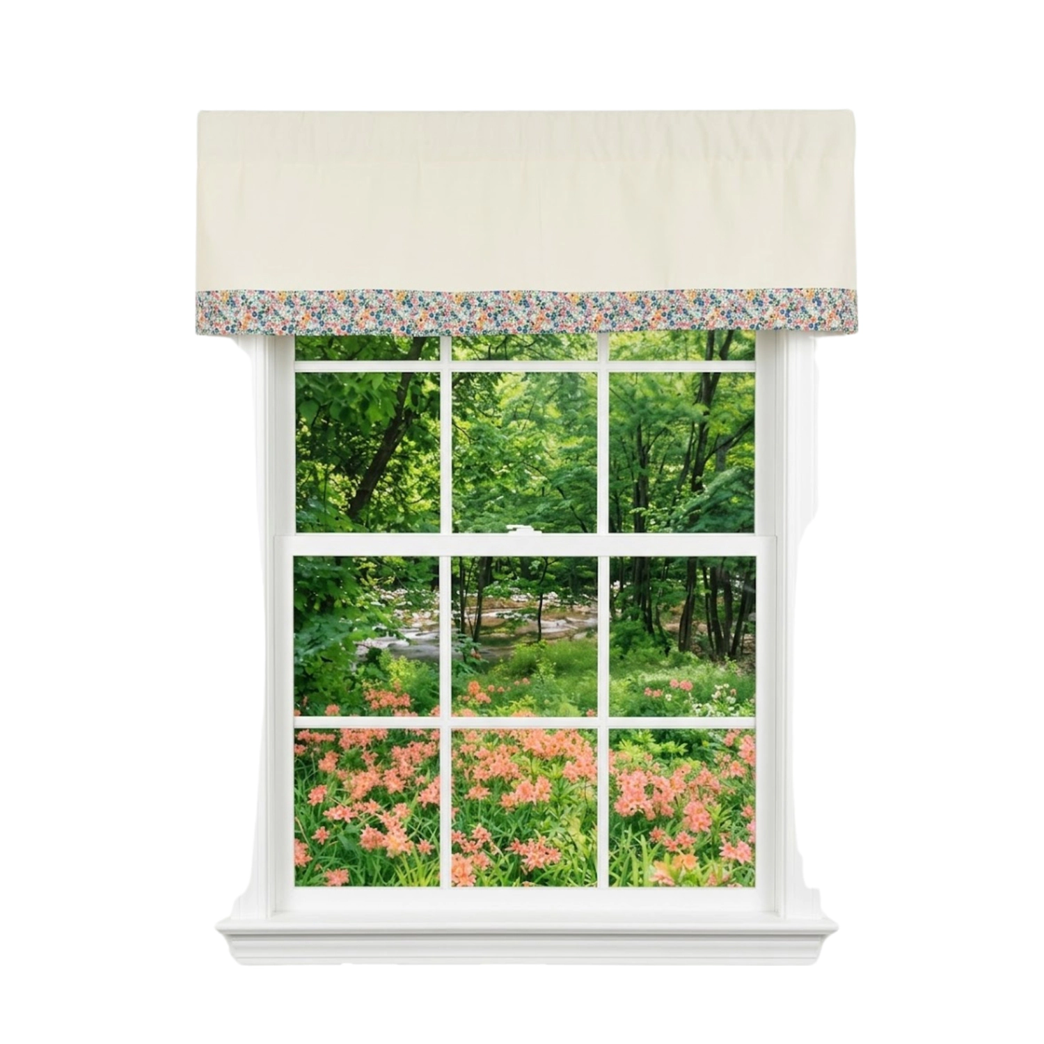 RLF Home Petite Flowers Banded Window Valance 100% Cotton Lined Rod Pocket 50" x 17" Multi