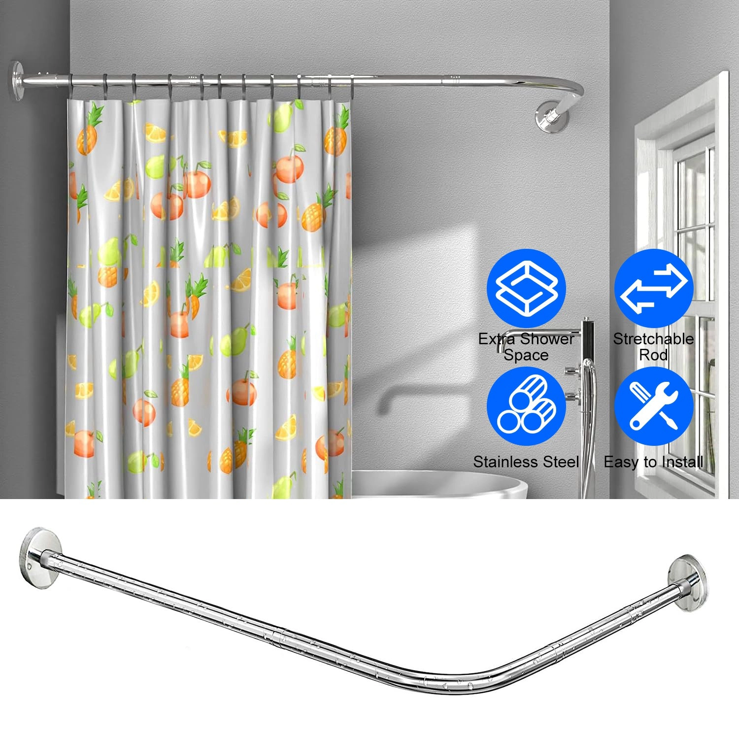 GBruno Stainless Steel L-Shaped Shower Curtain Rod