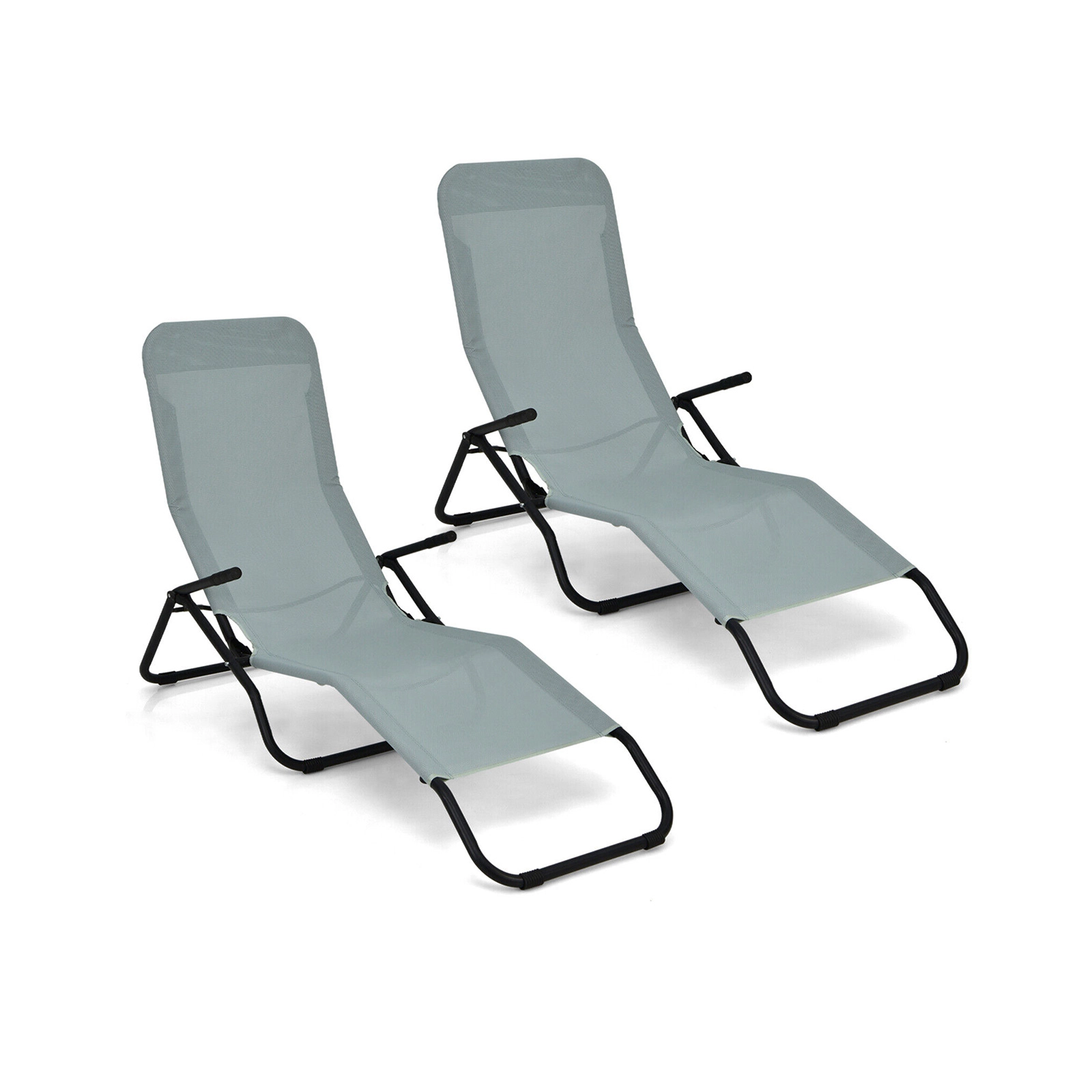 LJG 2 Pieces Folding Portable Patio Chaise Lounger with Rocking Design