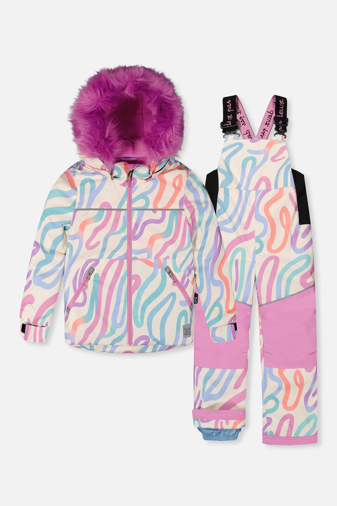 Deux par Girls Line Print Two Piece Discover Snowsuit with Hooded Jacket and Snow Pants