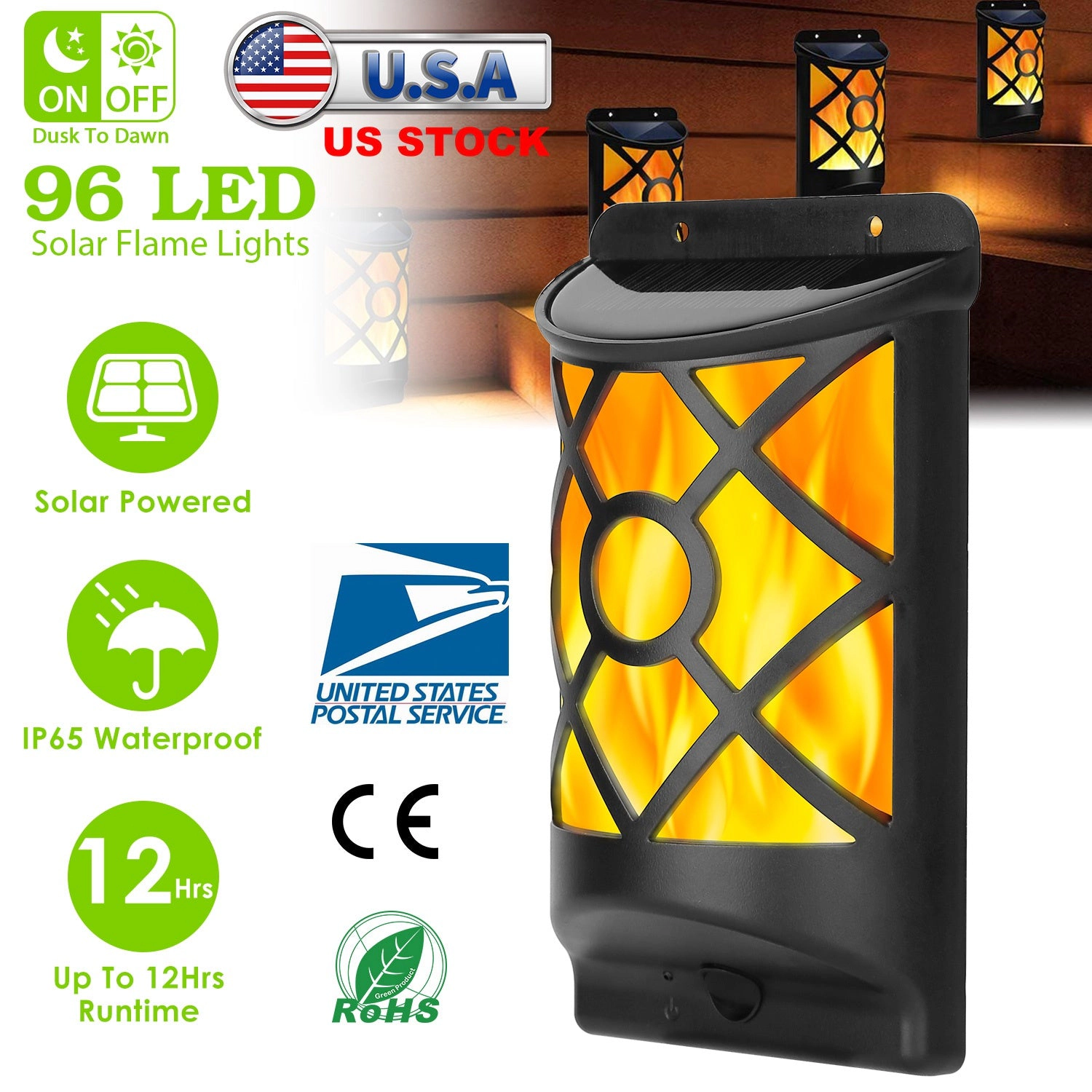 GBruno 96-LED Solar Flame Wall Light