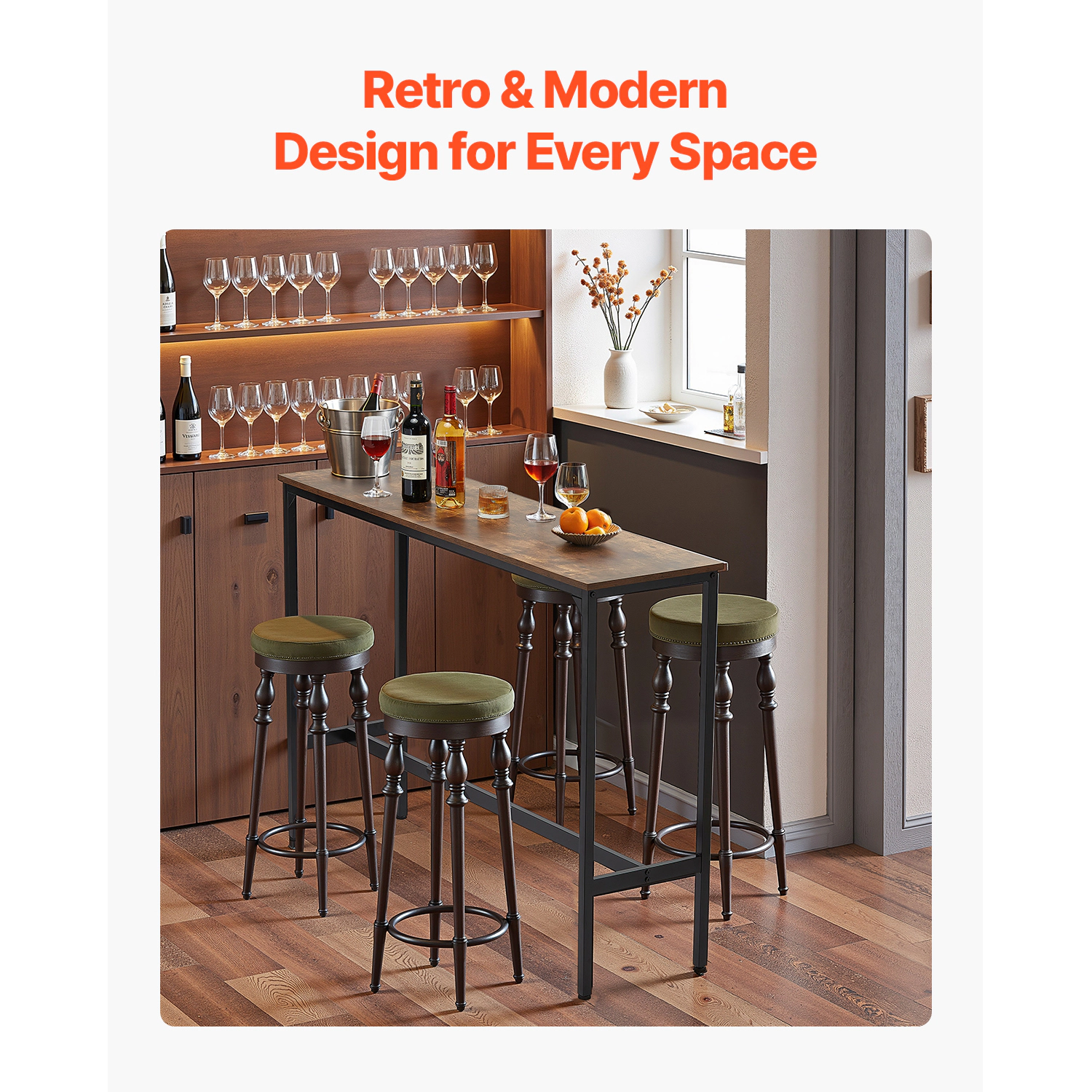HONGGE Bar Table Sturdy Metal Frame High Top Pub Table Narrow Long Kitchen Dining Cocktail Counter Bar Height Desk Easy