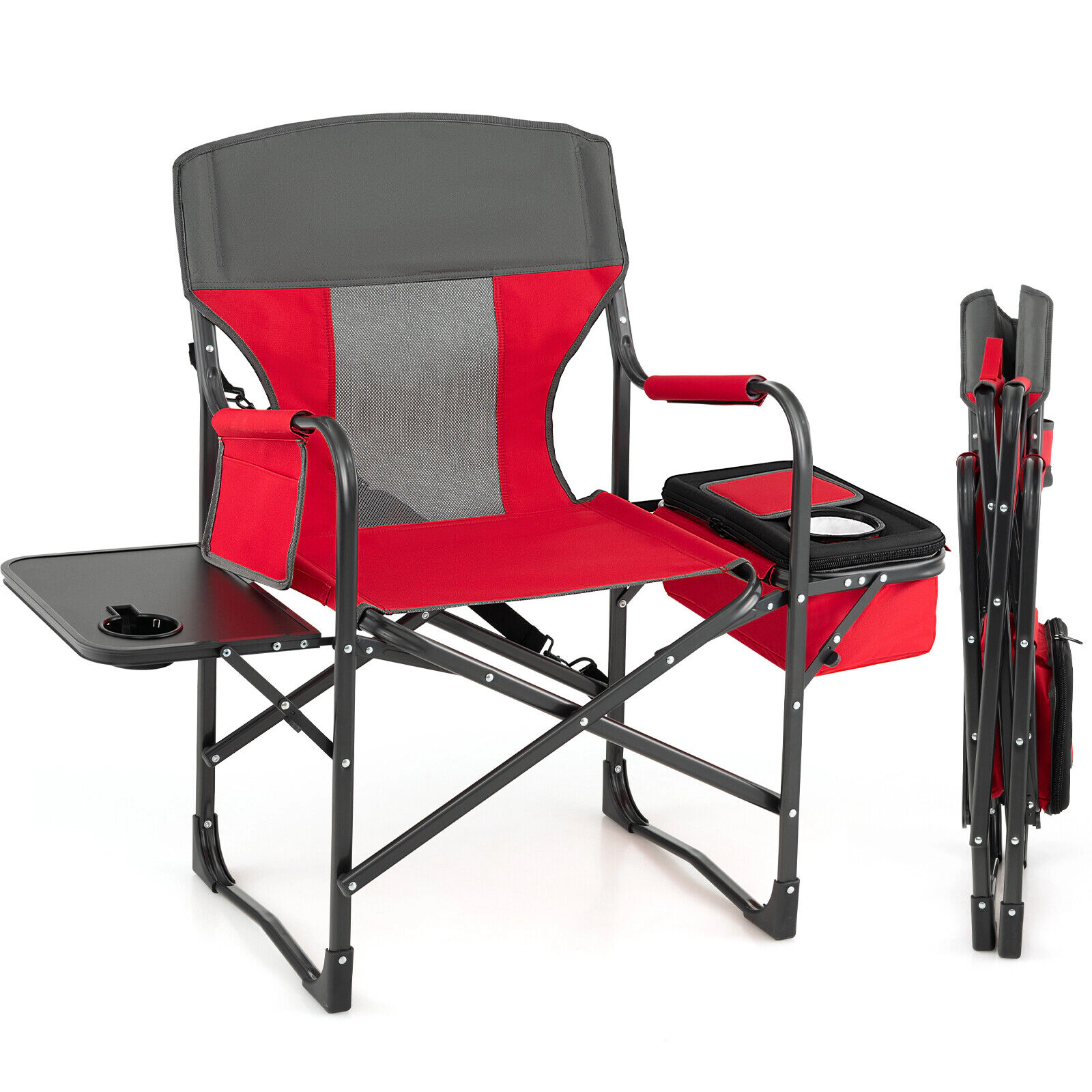 SUGIFT 400-lb Capacity Folding Camping Directors Chair with Side Table Cooler Bag and Padded Armrests