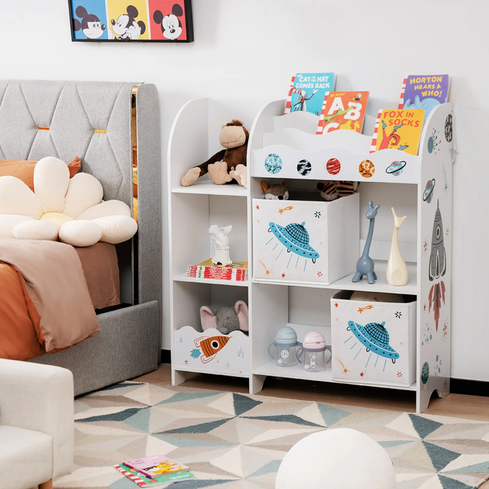 SUGIFT Kids Toy and Book Organizer with Shelves Slots and Storage Bins 22-lb Shelf Capacity 36.5-in Wide White