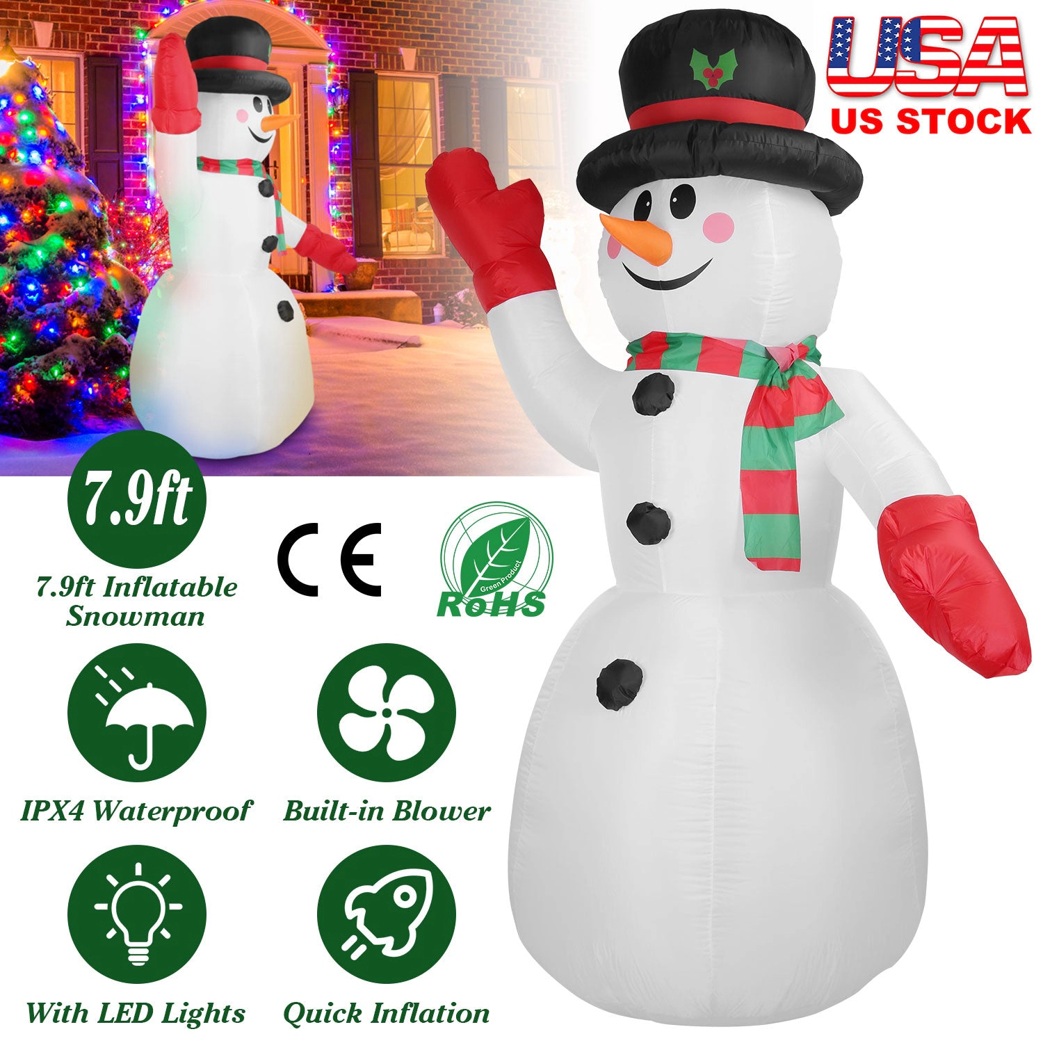 GBruno 7.9ft LED Inflatable Christmas Snowman Decor
