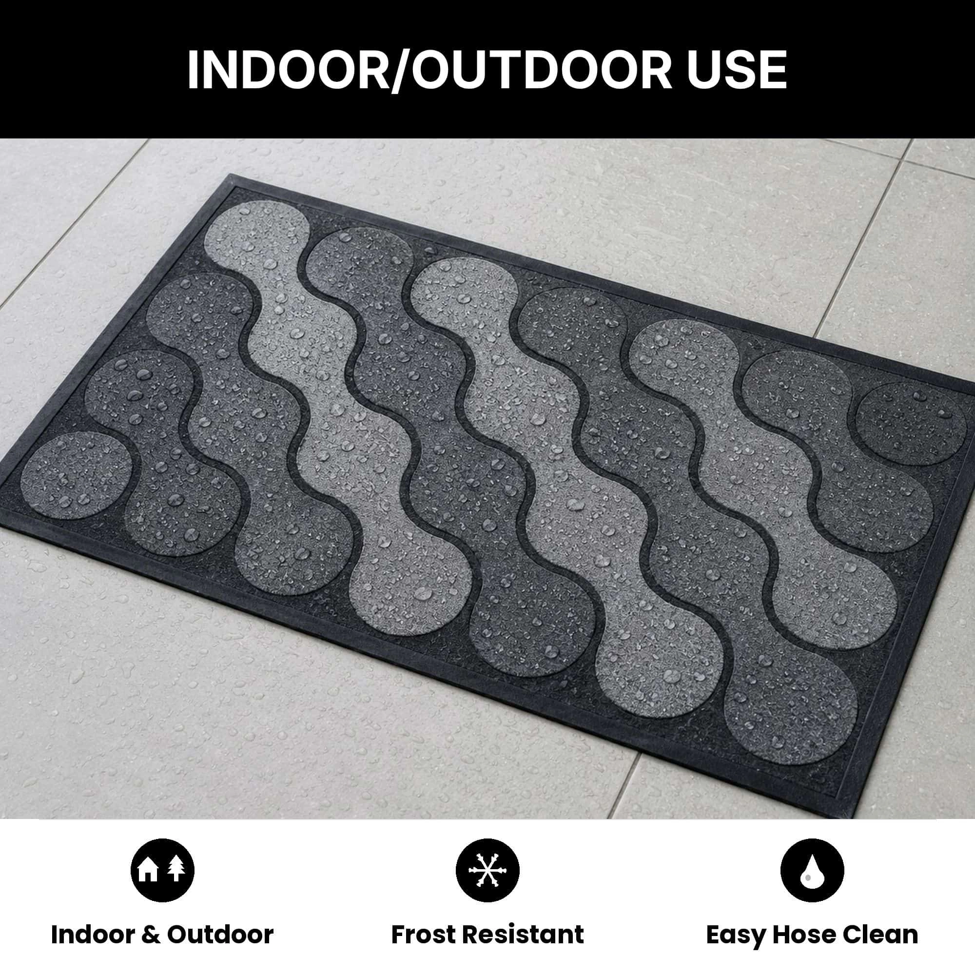 Evideco French Home Goods Gray Ripple Rubber Doormat 30 x 18 Inches