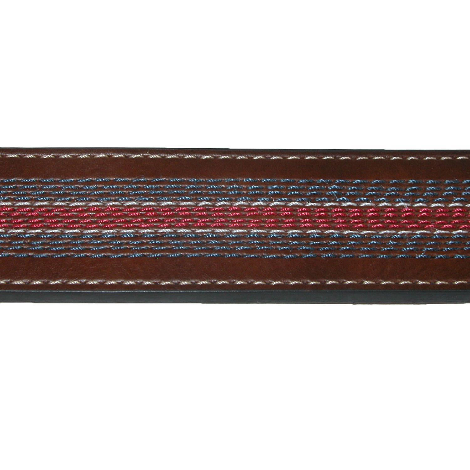 Tommy Hilfiger Men's Leather Contrast Stitch Stripe Inlay Belt