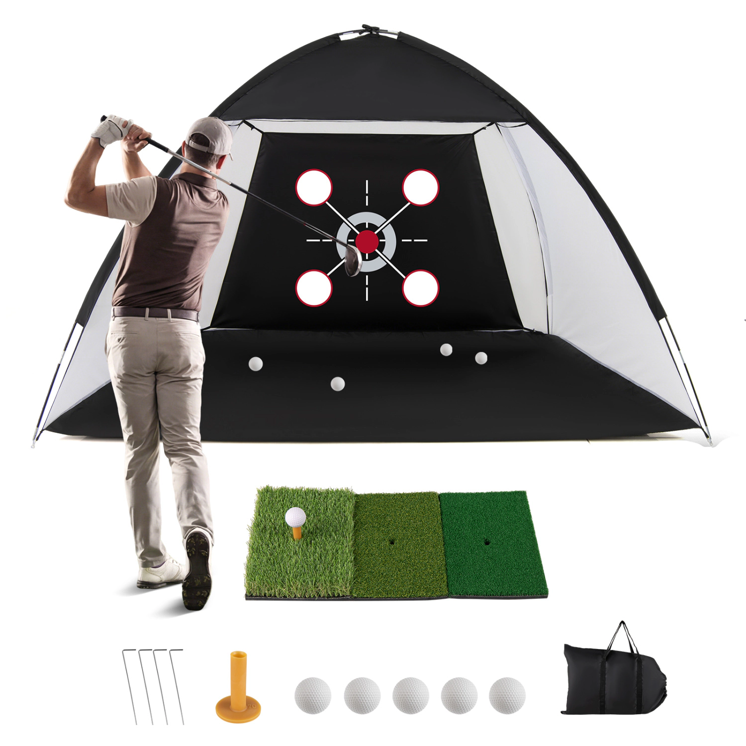 LJG 10.3 x 6.5 Feet Golf Practice Net with Foldable Tri-Turf Mat