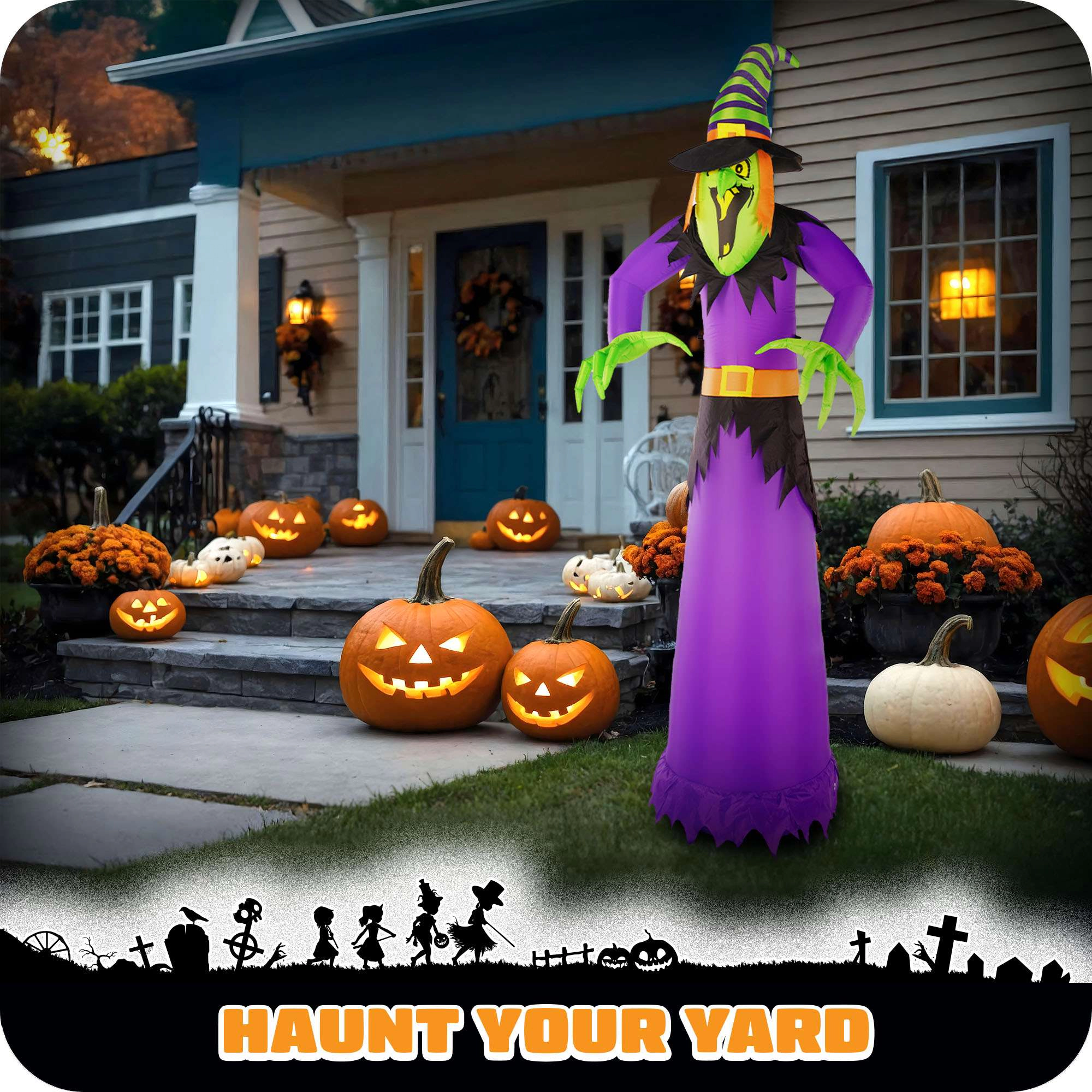 G128 10 ft Witch Inflatable with LED Lights, Weather-Resistant Outdoor Decor