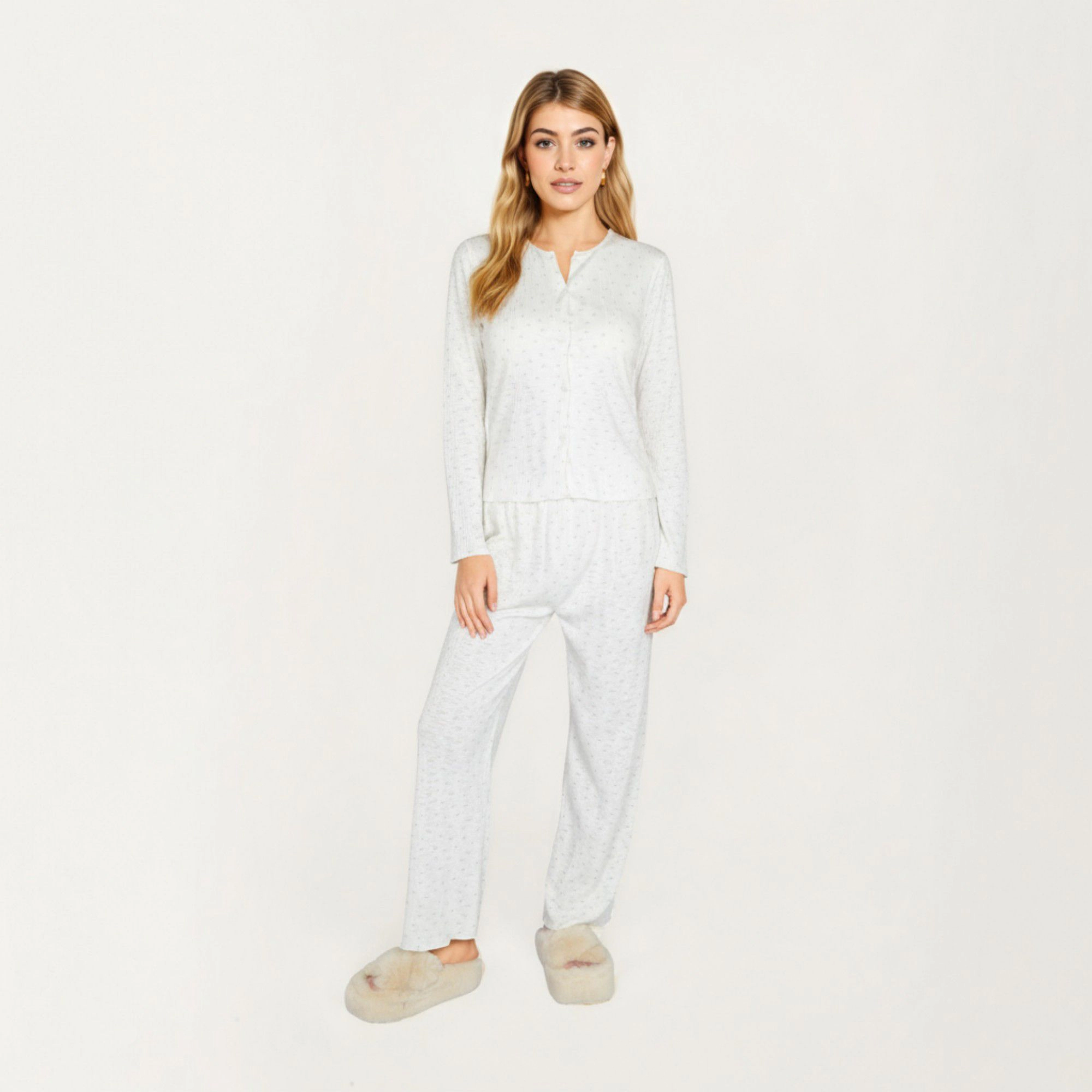 Anna-Kaci Women's 2-Piece Top with Built-In Chest Pads and Relaxed Fit Pants Pajama Set Soft Textured Fabric