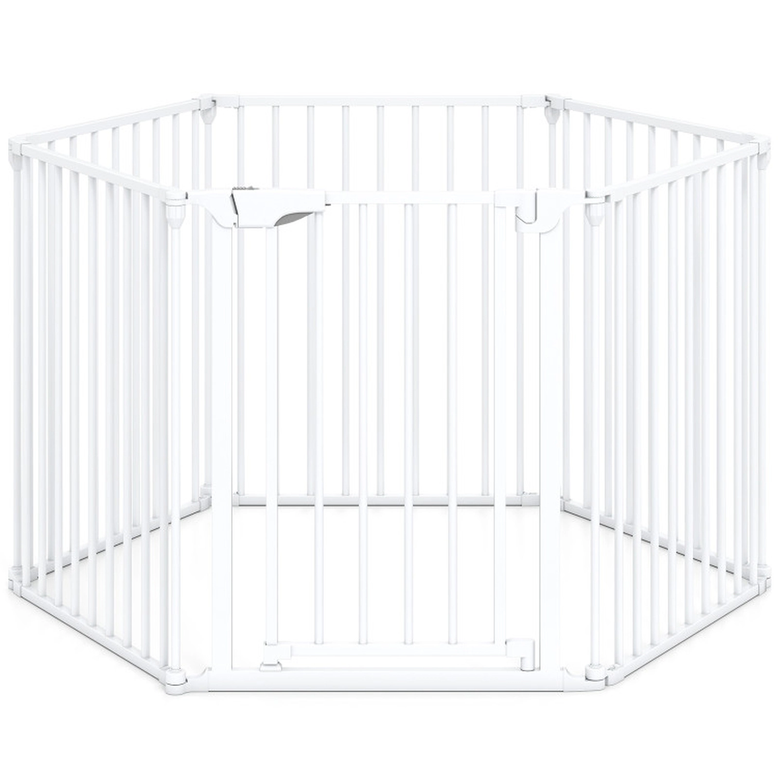SUGIFT 6-Panel White Extra Wide Pet Gate with Adjustable Fence and Double-Locking Door 29-in H