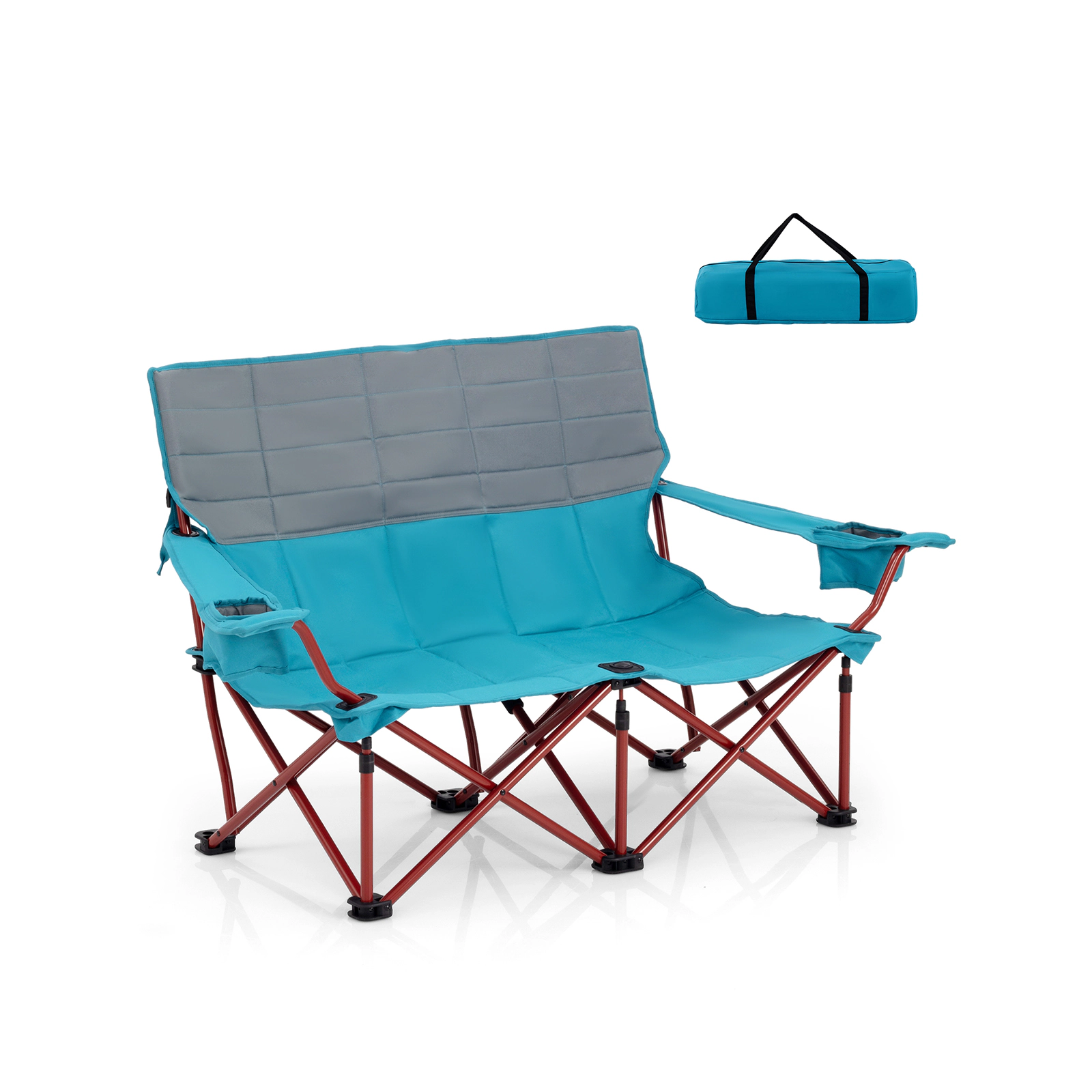 SUGIFT Oversized Folding Loveseat Camping Chair with Cup Holders 660-lb Capacity 59-in Wide 2-Person Green/Navy Blue