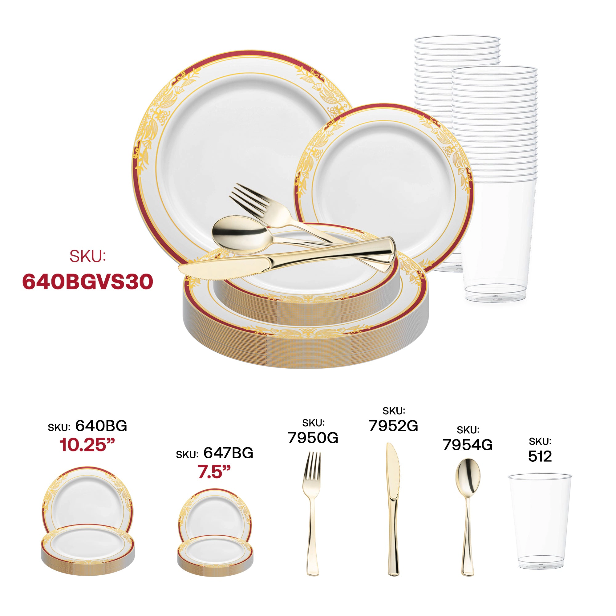 Smarty Had A Party White with Burgundy and Gold Harmony Rim Plastic Wedding Value Set