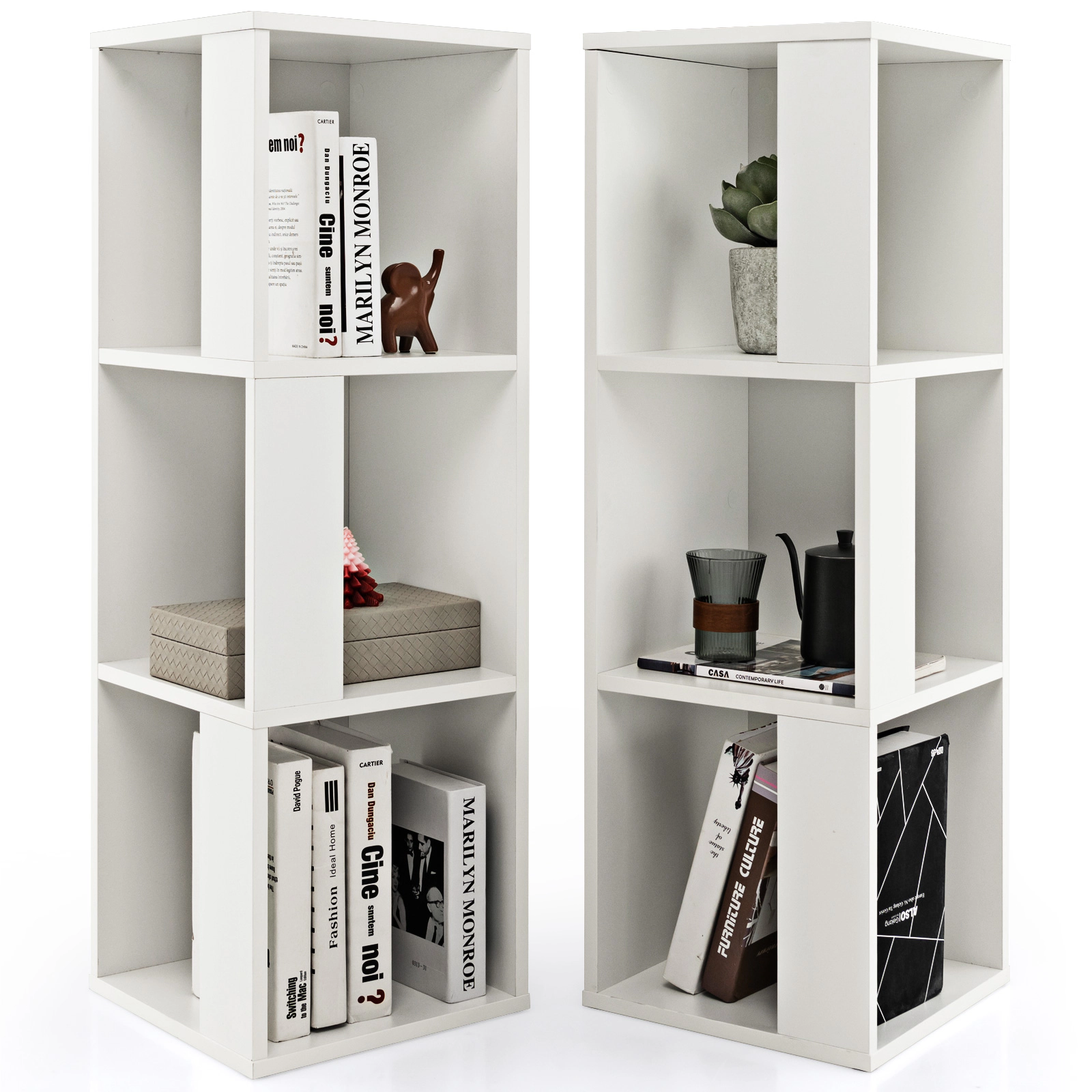 SUGIFT 3-Tier 6 Cube Freestanding Engineered Wood Bookcase 44-lb Top Capacity 22-lb Shelves 39.5-in Tall Set of 2 White