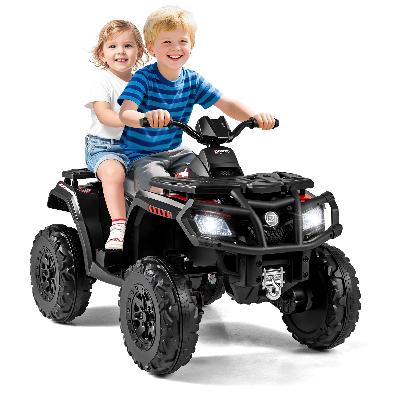 LJG 24V Kids ATV 2-Seater with 4 Motors LED Lights and Music