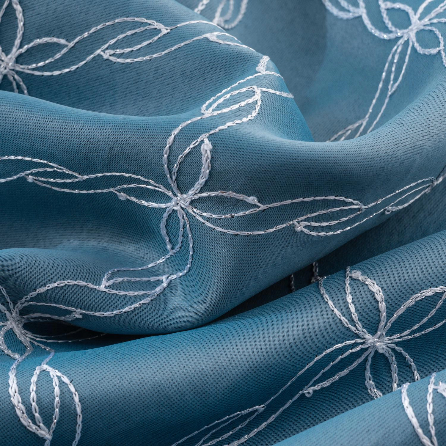 RT Designer Collection Gable Embroidered Blackout Luxurious Decorative Grommet Curtain Panel 54" x 84" Slate Blue
