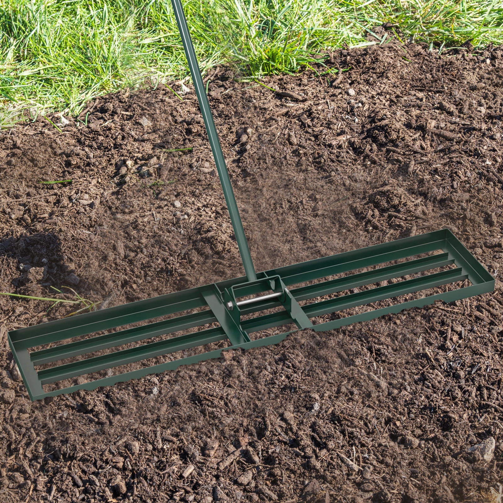 SUGIFT Green 46-in x 10-in Lawn Leveling Rake with 67-in Non-Slip Handle and Rotating Head for Golf Turf