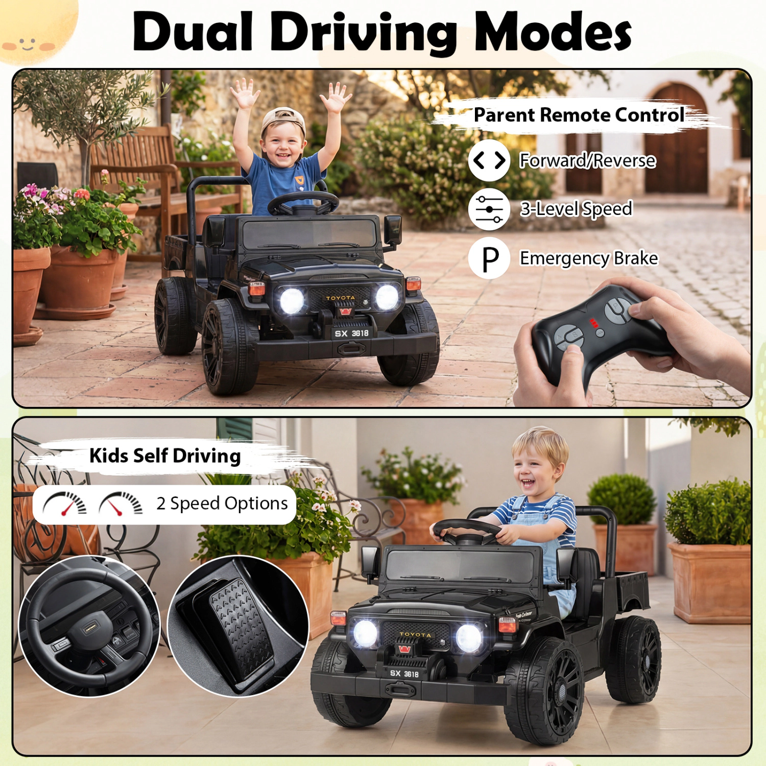 LJG Kids 12V Electric Ride on Truck with Dump Bed and Music Licensed Toyota