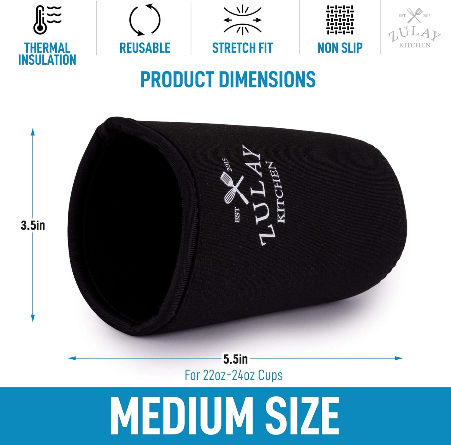 Zulay Kitchen (22oz to 24oz) Reusable Neoprene Insulator Coffee Sleeve