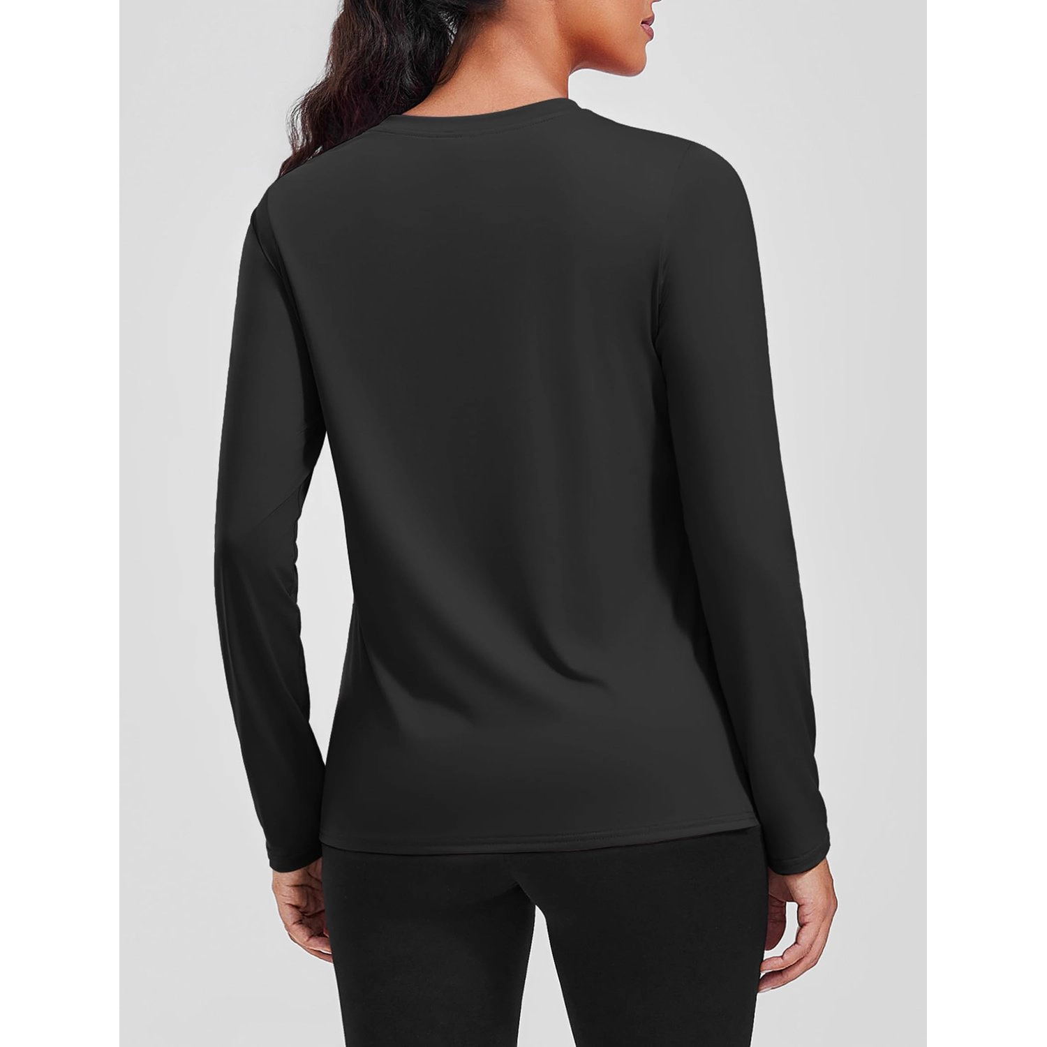 Pinspark Womens Slim Fit Long Sleeve T-Shirts Fall Crew Neck Curved Hem Workout Tops