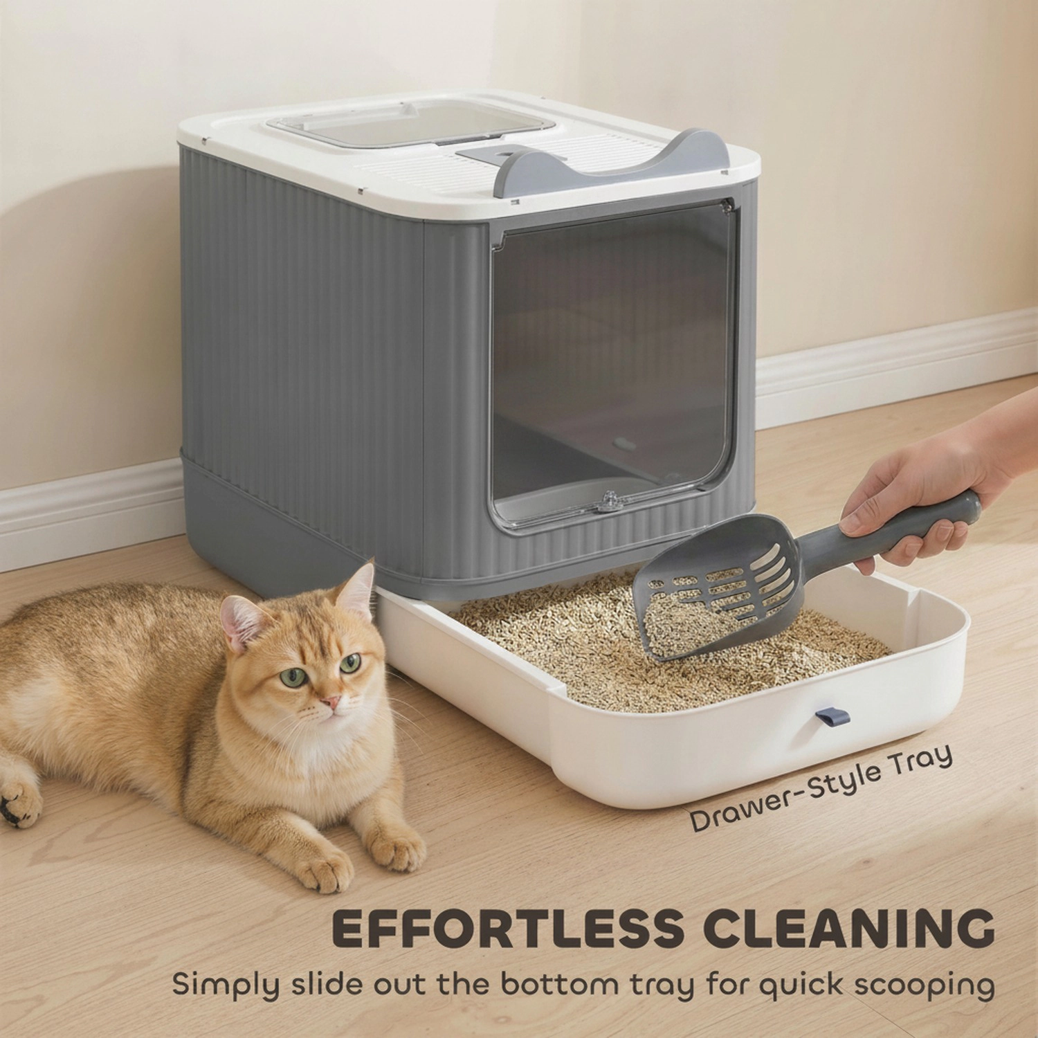HONGGE Cat Litter Box with Lid, Enclosed Litter Box for Medium Cats, Front-Entry and Top-Exit, Scoop, Deodorizer Bag