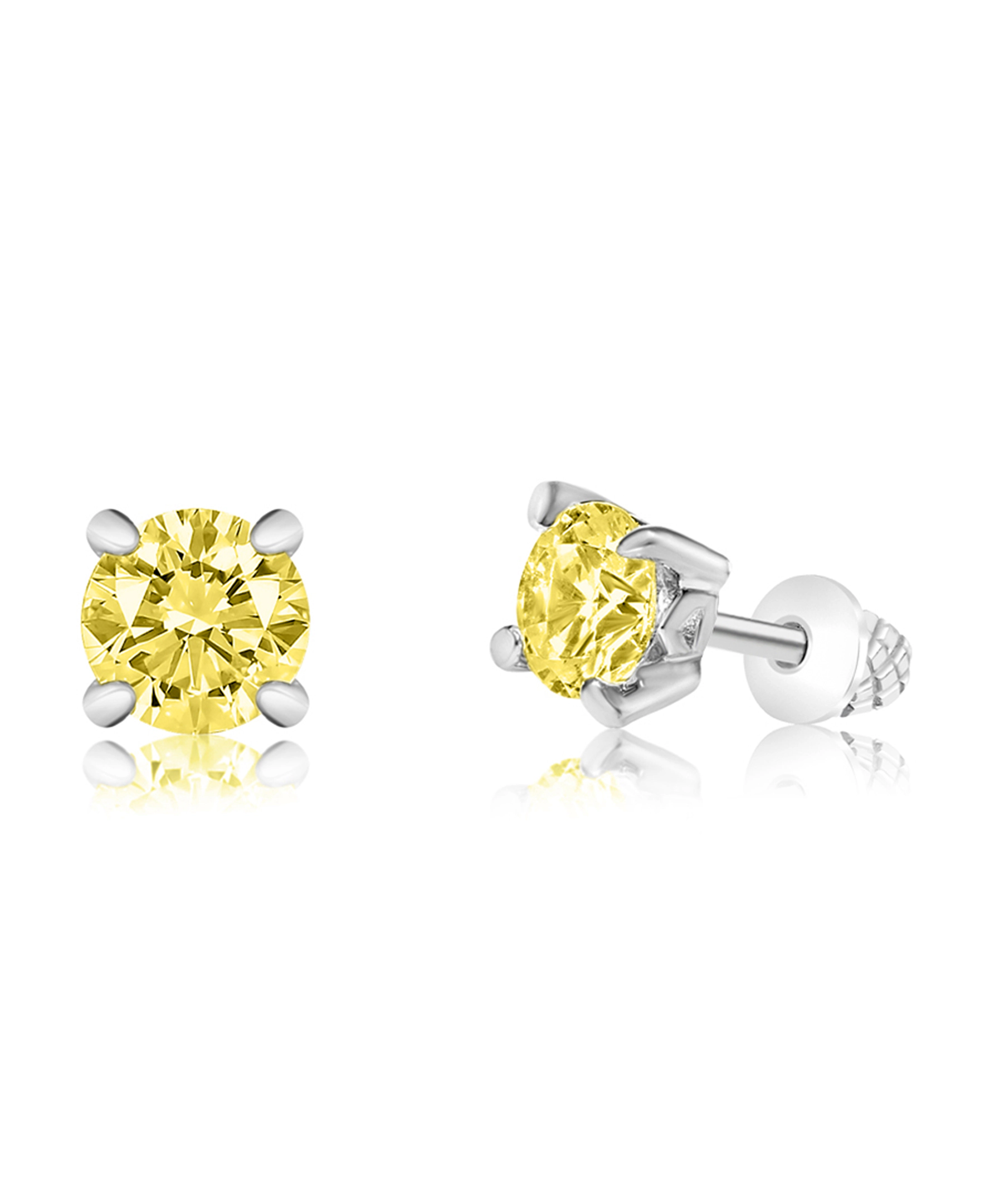 CHANTEUR November White Crystal Screw-Back Stud Earrings - White Gold Palladium Plating