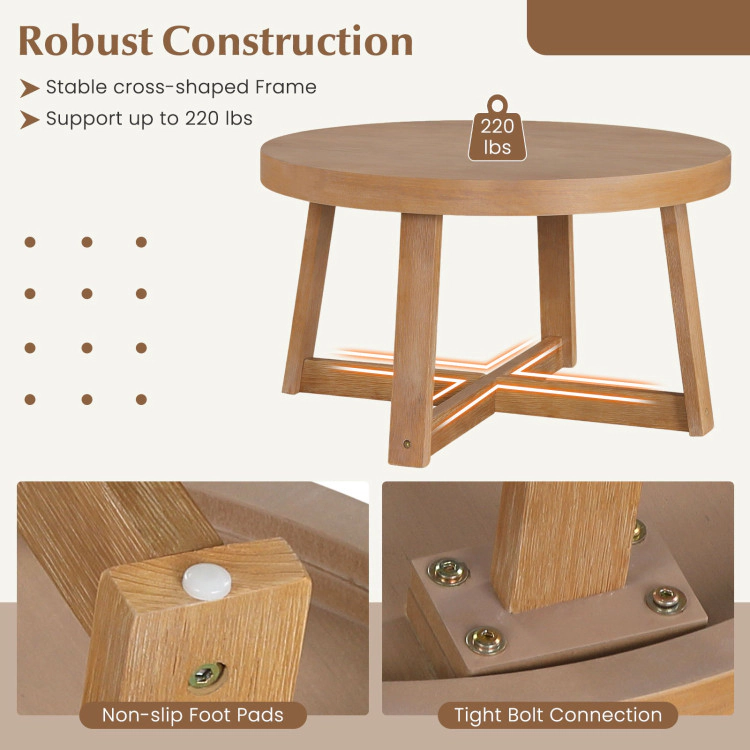 Hivvago Round Coffee Table For Living Room 30 Inch Farmhouse Accent Table With Study Rubber Wood Legs