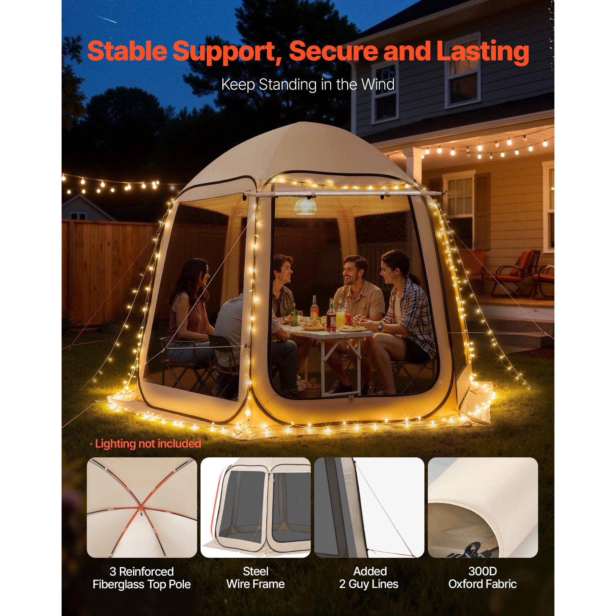 HONGGE Screen House Tent Pop Up Screen Tent with Extended Awning Portable Screened in Canopy with Carry Bag Netting