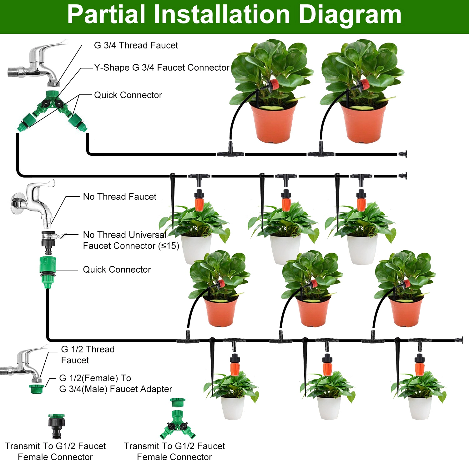 GBruno 164ft Drip Irrigation System Kit