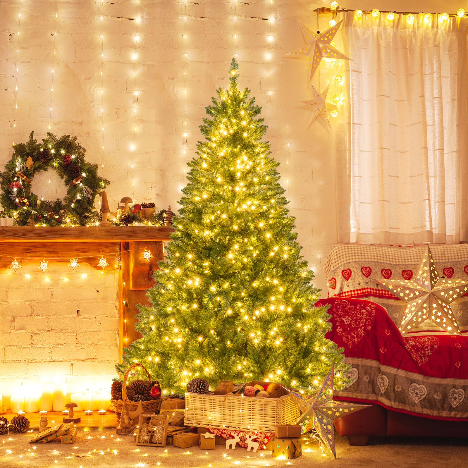 SlickBlue Pre-Lit Artificial Christmas Tree with Warm White LED Lights