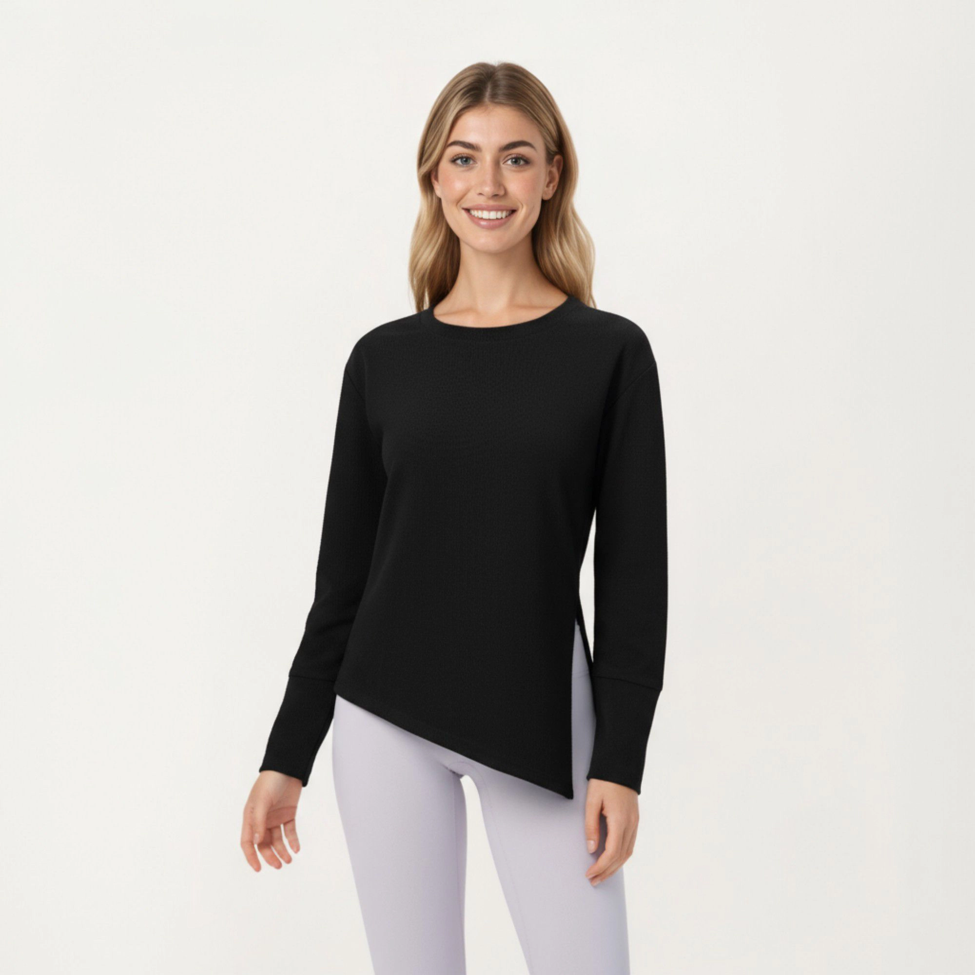 Anna-Kaci Women's Long Sleeve Asymmetrical Hem Pullover Top with Crew Neck and Relaxed Fit