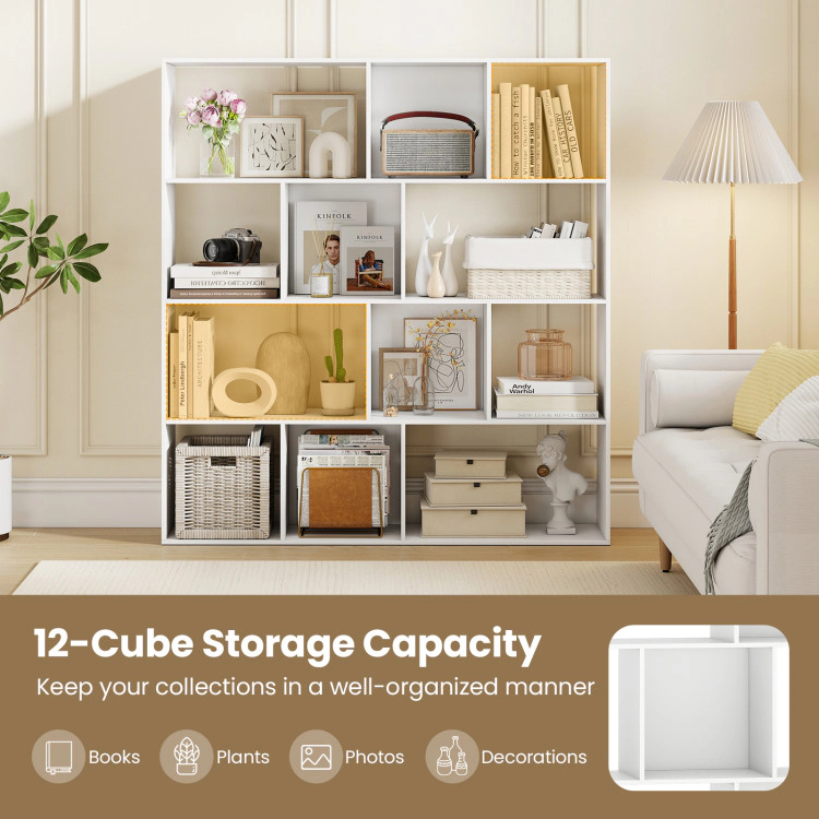 Hivvago Open Shelf Bookcase 4-Tier Modern Bookshelf with 12 Storage Compartments