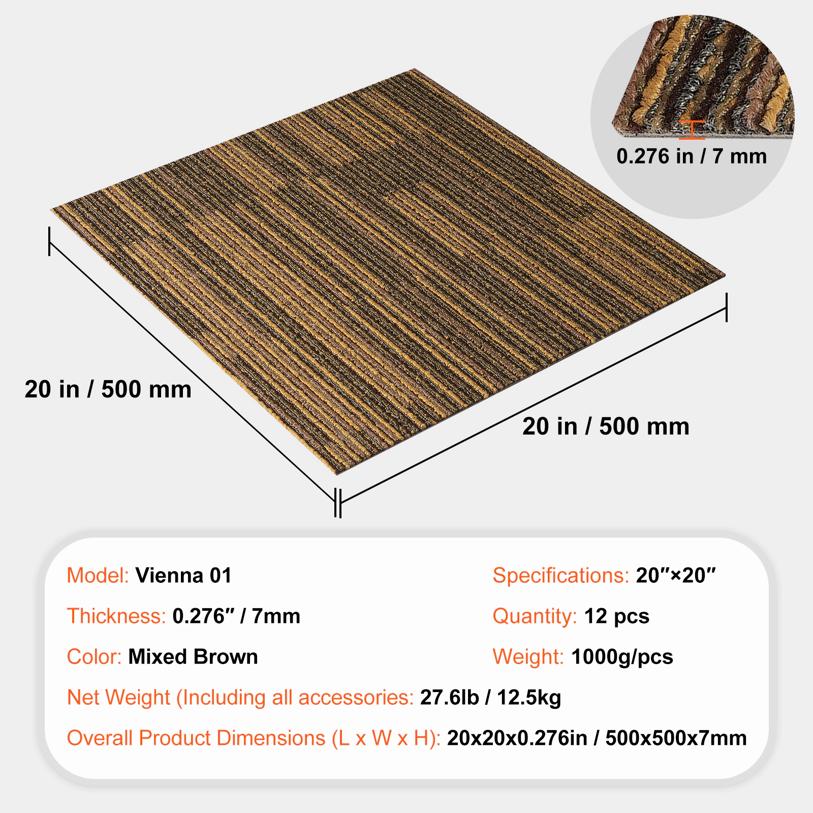HONGGE Carpet Tiles Reusable Carpet Squares With Padding Attached Soft Padded Carpet Tiles Easy Install DIY for Bedroom
