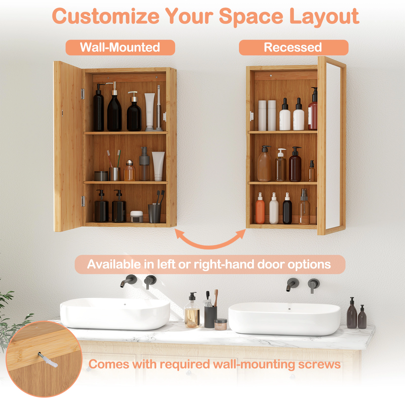 Slickblue Wall Mounted Bathroom Medicine Cabinet with Mirror Door and Adjustable Shelves