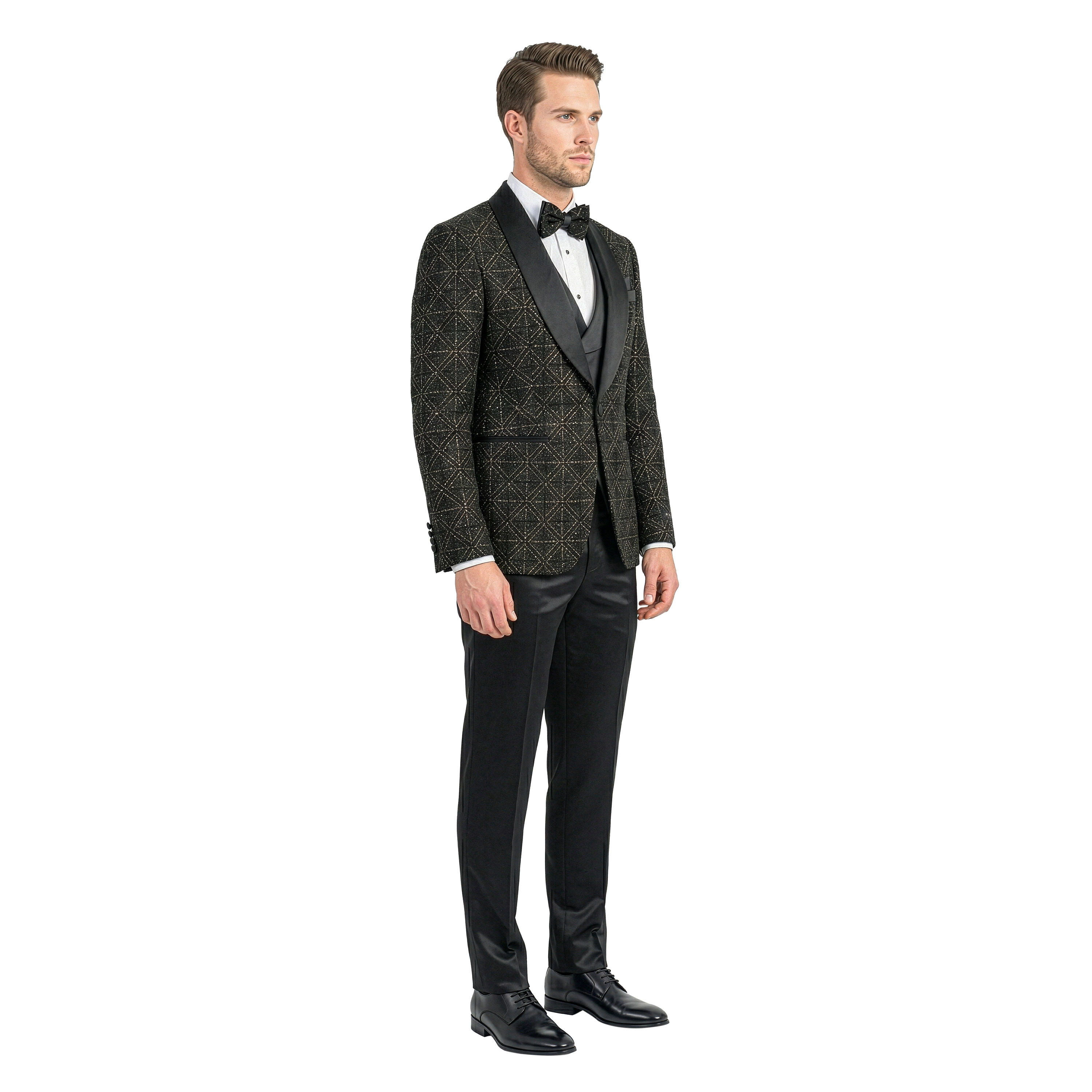Tazzio Men’s Sequin Shawl Collar 3pc Tuxedo Set
