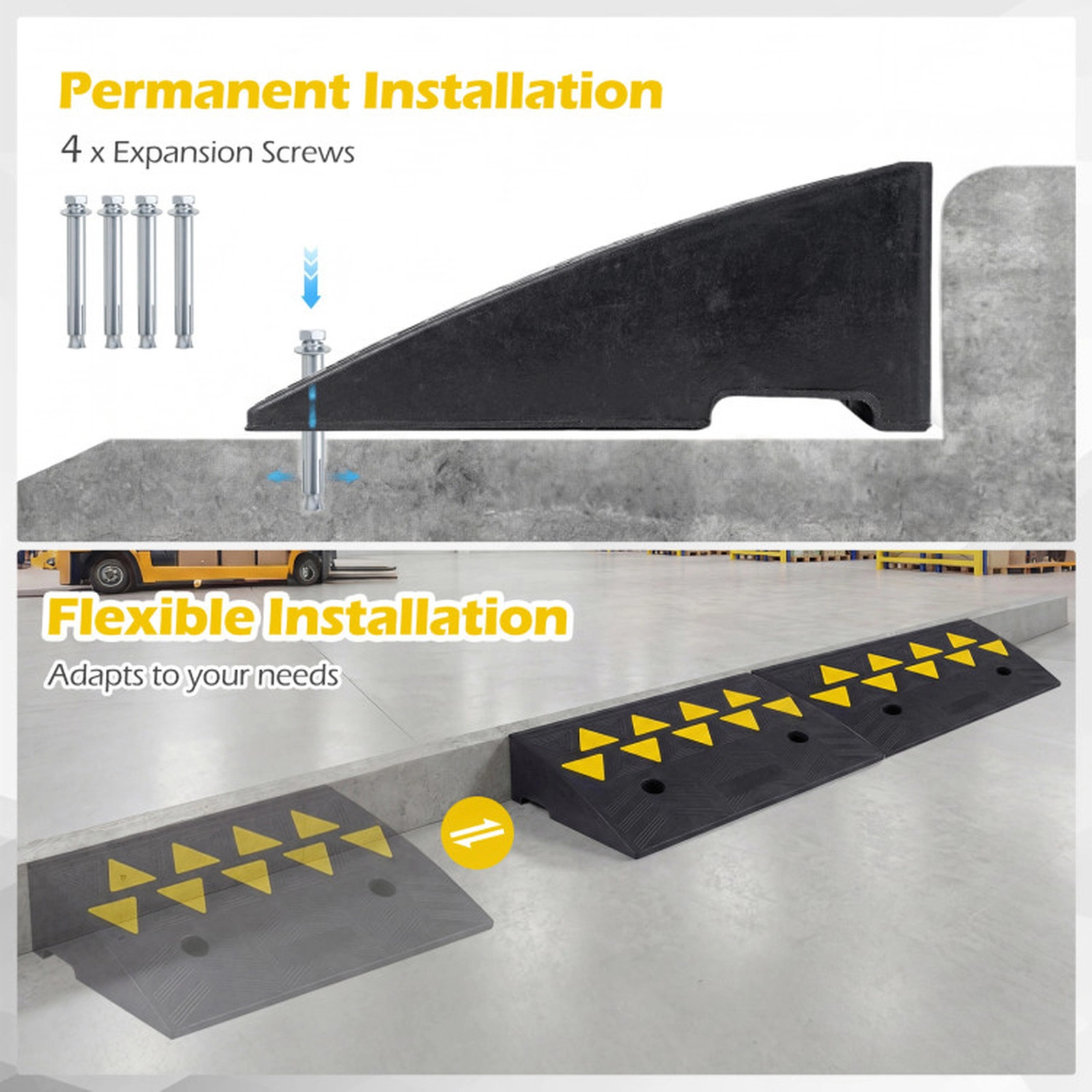 SUGIFT 2-Pc Rubber PVC Driveway Threshold Curb Ramps 33069-lb Capacity Black